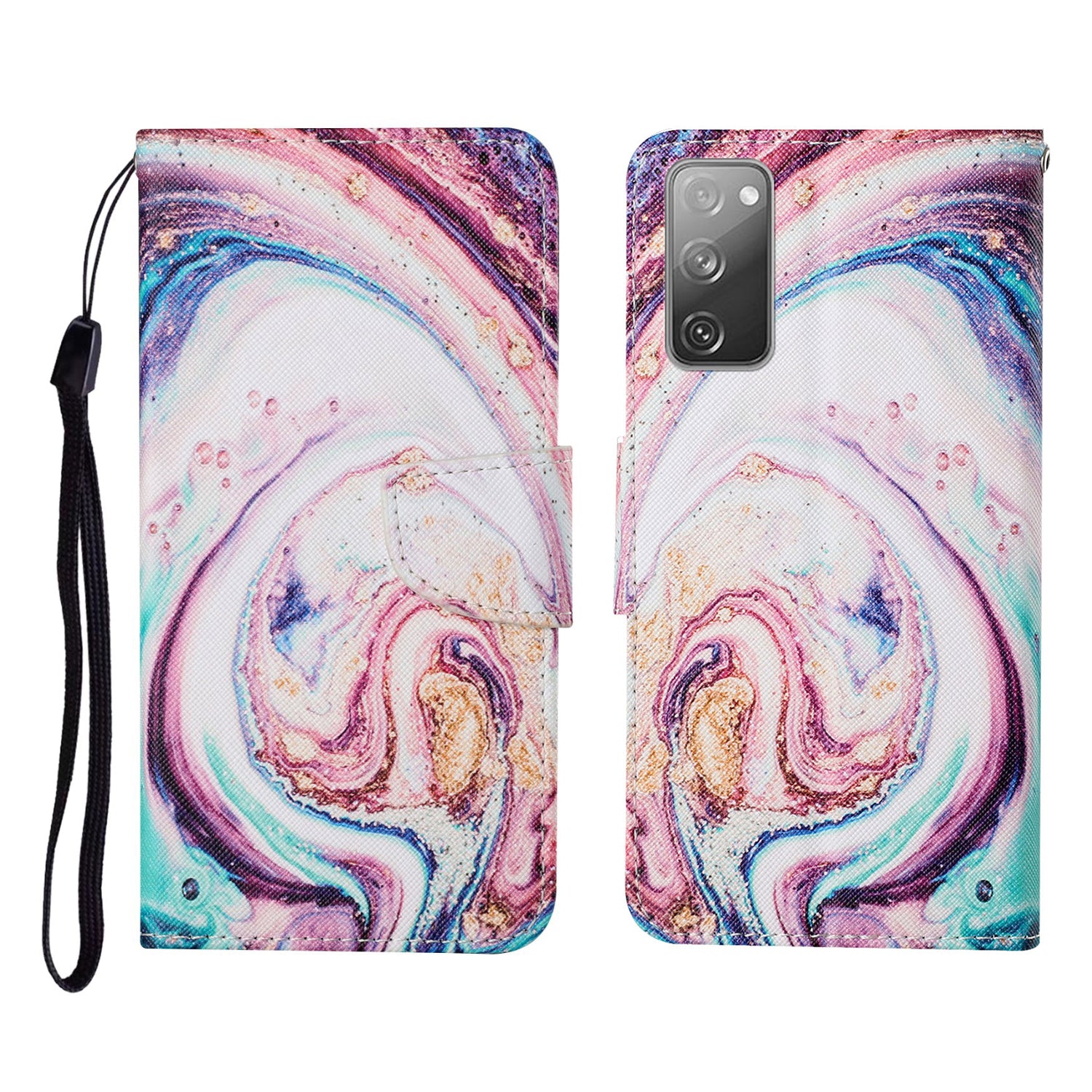 Pattern Printing Wallet Design Phone Cover PU Leather Stand Case with Strap for Samsung Galaxy S20 FE/S20 Fan Edition/S20 FE 5G/S20 Fan Edition 5G/S20 Lite/S20 FE 2022 - Wave