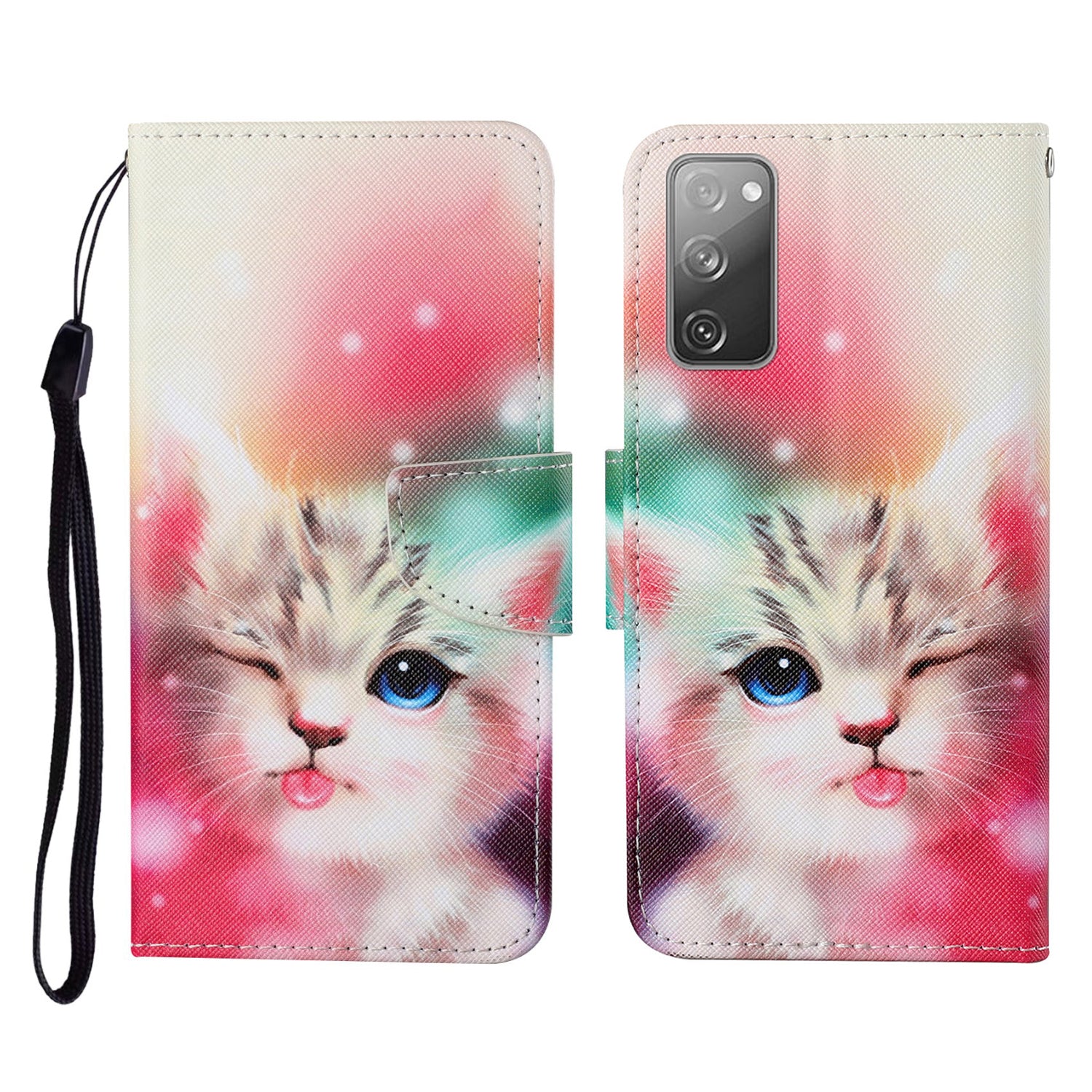 Pattern Printing Wallet Design Phone Cover PU Leather Stand Case with Strap for Samsung Galaxy S20 FE/S20 Fan Edition/S20 FE 5G/S20 Fan Edition 5G/S20 Lite/S20 FE 2022 - Cute Cat