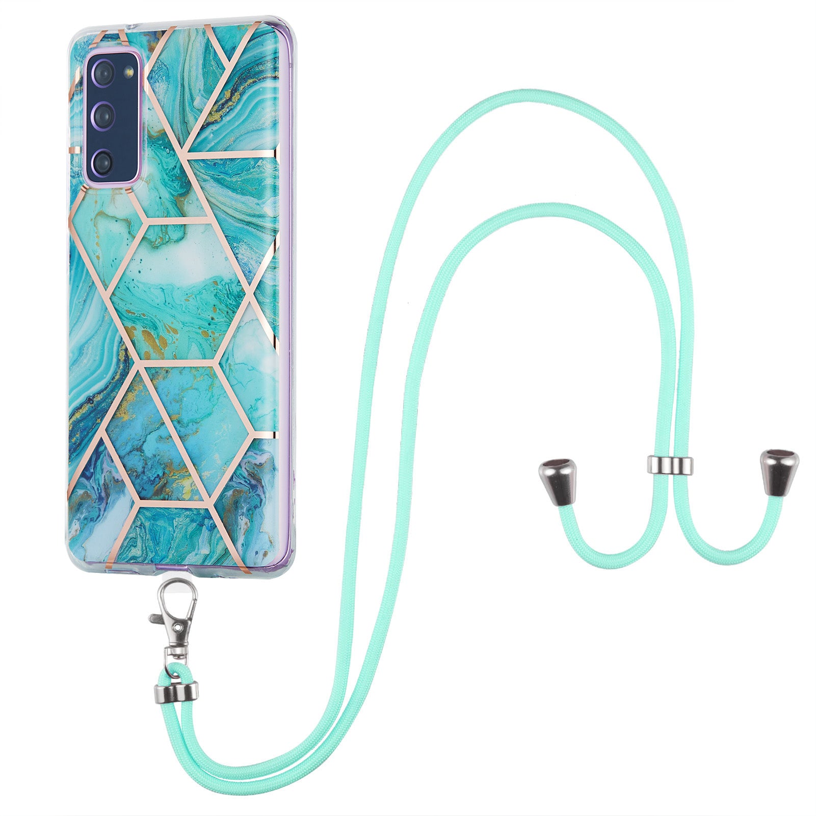 IMD Electroplating Marble Pattern Phone Shell Splicing TPU Protector Cover with Lanyard for Samsung Galaxy S20 FE/S20 Fan Edition/S20 FE 5G/S20 Fan Edition 5G/S20 Lite/S20 FE 2022 - Blue