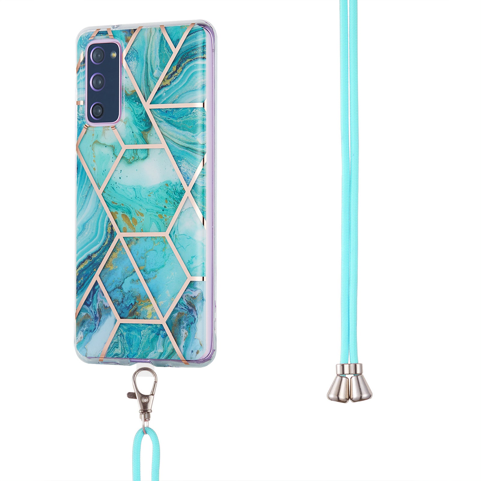 IMD Electroplating Marble Pattern Phone Shell Splicing TPU Protector Cover with Lanyard for Samsung Galaxy S20 FE/S20 Fan Edition/S20 FE 5G/S20 Fan Edition 5G/S20 Lite/S20 FE 2022 - Blue