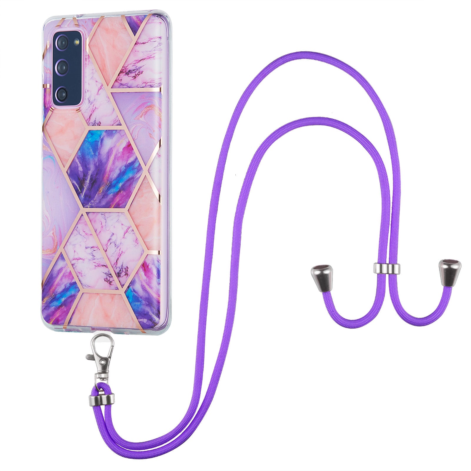 IMD Electroplating Marble Pattern Phone Shell Splicing TPU Protector Cover with Lanyard for Samsung Galaxy S20 FE/S20 Fan Edition/S20 FE 5G/S20 Fan Edition 5G/S20 Lite/S20 FE 2022 - Light Purple