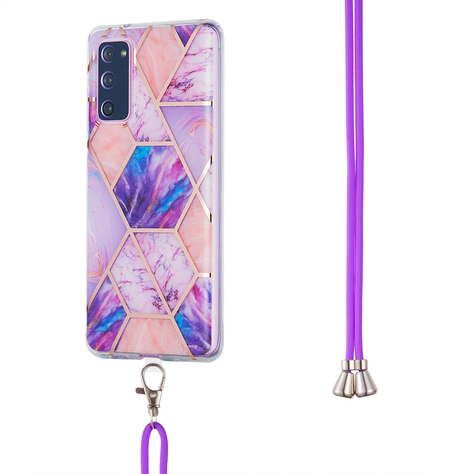 IMD Electroplating Marble Pattern Phone Shell Splicing TPU Protector Cover with Lanyard for Samsung Galaxy S20 FE/S20 Fan Edition/S20 FE 5G/S20 Fan Edition 5G/S20 Lite/S20 FE 2022 - Light Purple