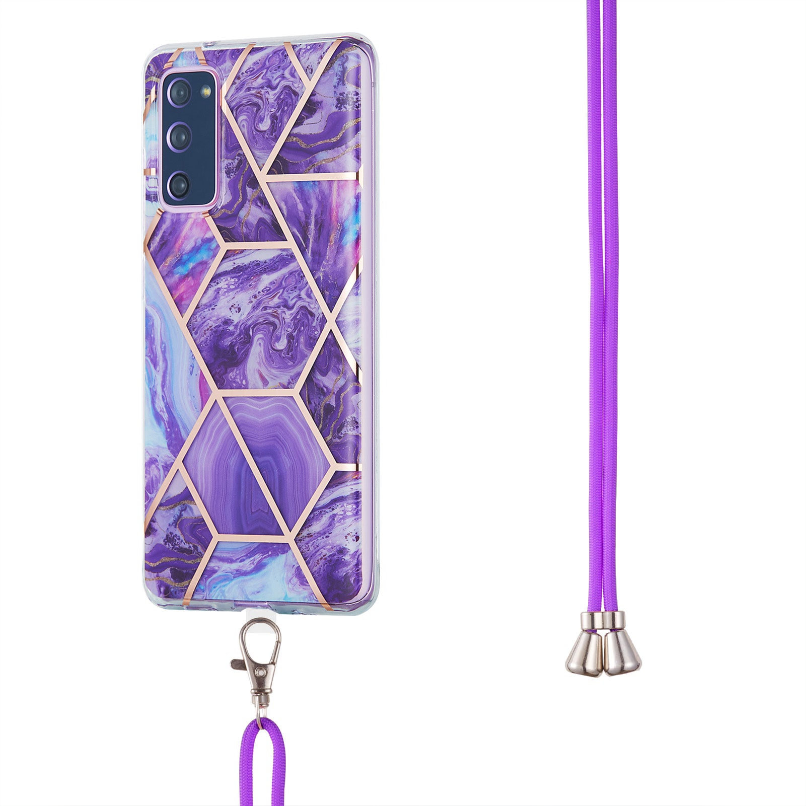 IMD Electroplating Marble Pattern Phone Shell Splicing TPU Protector Cover with Lanyard for Samsung Galaxy S20 FE/S20 Fan Edition/S20 FE 5G/S20 Fan Edition 5G/S20 Lite/S20 FE 2022 - Dark Purple