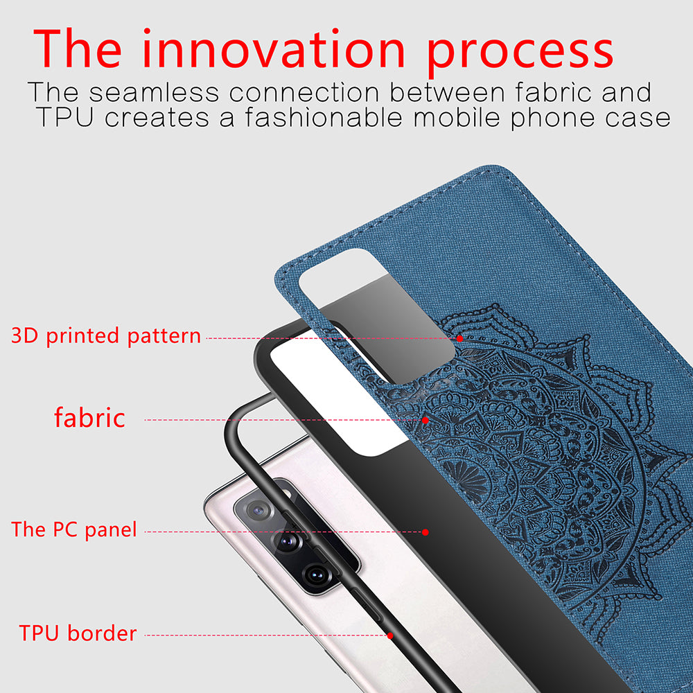 Imprint Mandala Flower Leather Coated PC + TPU Phone Case for Samsung Galaxy S20 FE/S20 Fan Edition/S20 FE 5G/S20 Fan Edition 5G/S20 Lite/S20 FE 2022 - Blue