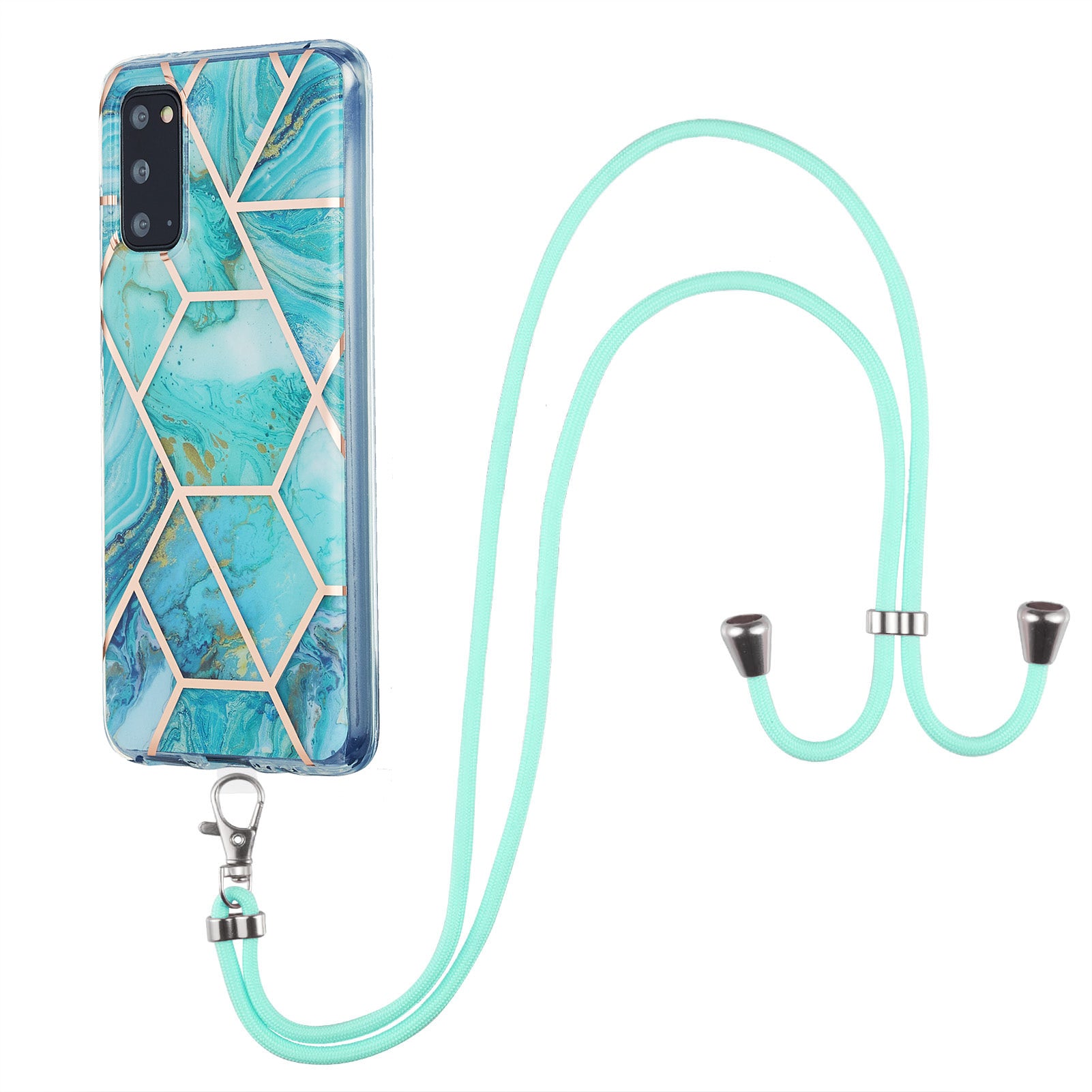 2.0mm IMD Electroplating Marble Pattern Protective Shell Case with Lanyard for Samsung Galaxy S20 4G/S20 5G - Blue