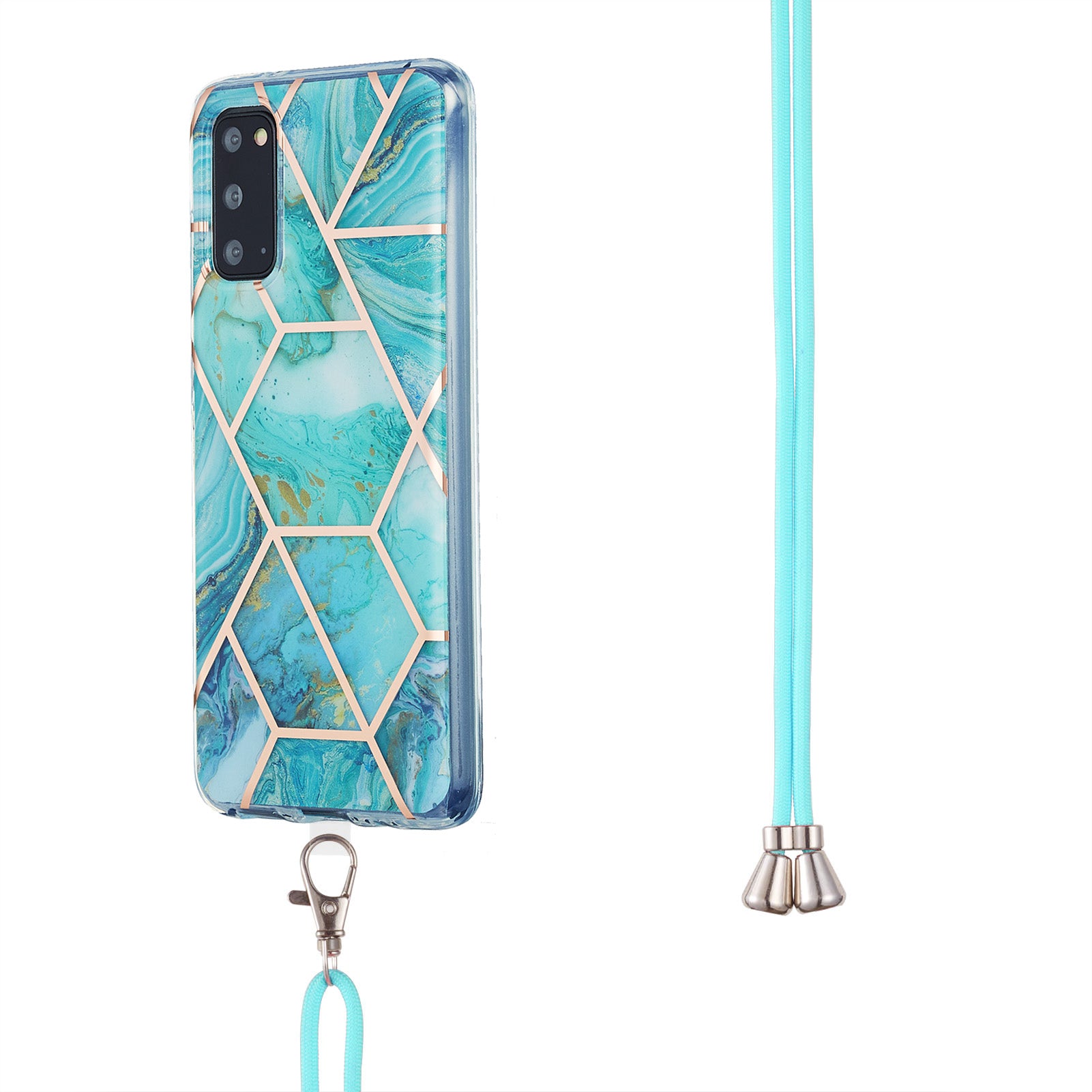 2.0mm IMD Electroplating Marble Pattern Protective Shell Case with Lanyard for Samsung Galaxy S20 4G/S20 5G - Blue