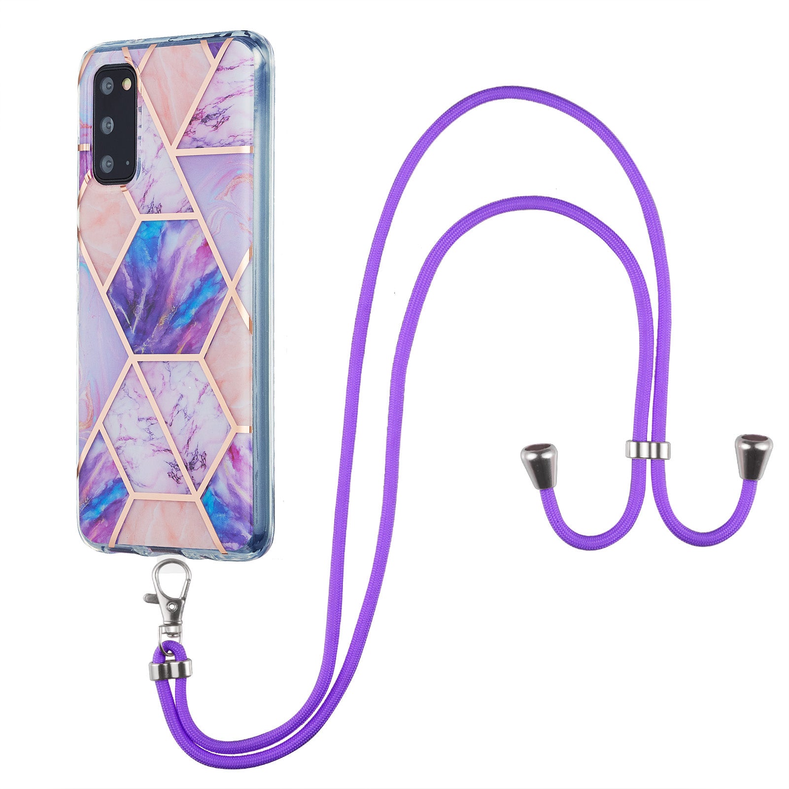 2.0mm IMD Electroplating Marble Pattern Protective Shell Case with Lanyard for Samsung Galaxy S20 4G/S20 5G - Light Purple