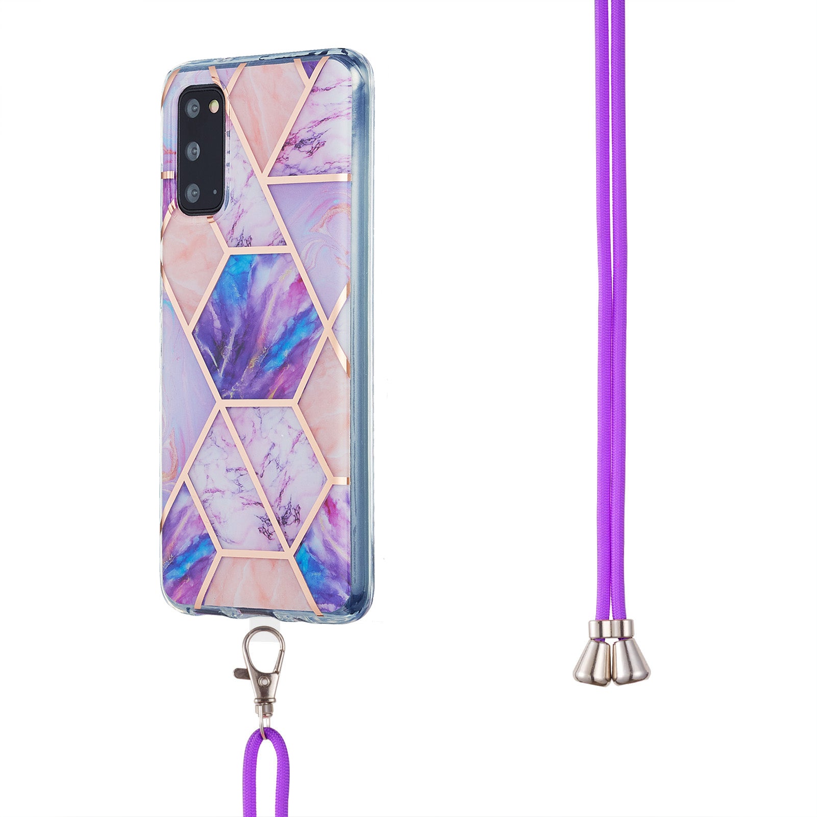 2.0mm IMD Electroplating Marble Pattern Protective Shell Case with Lanyard for Samsung Galaxy S20 4G/S20 5G - Light Purple