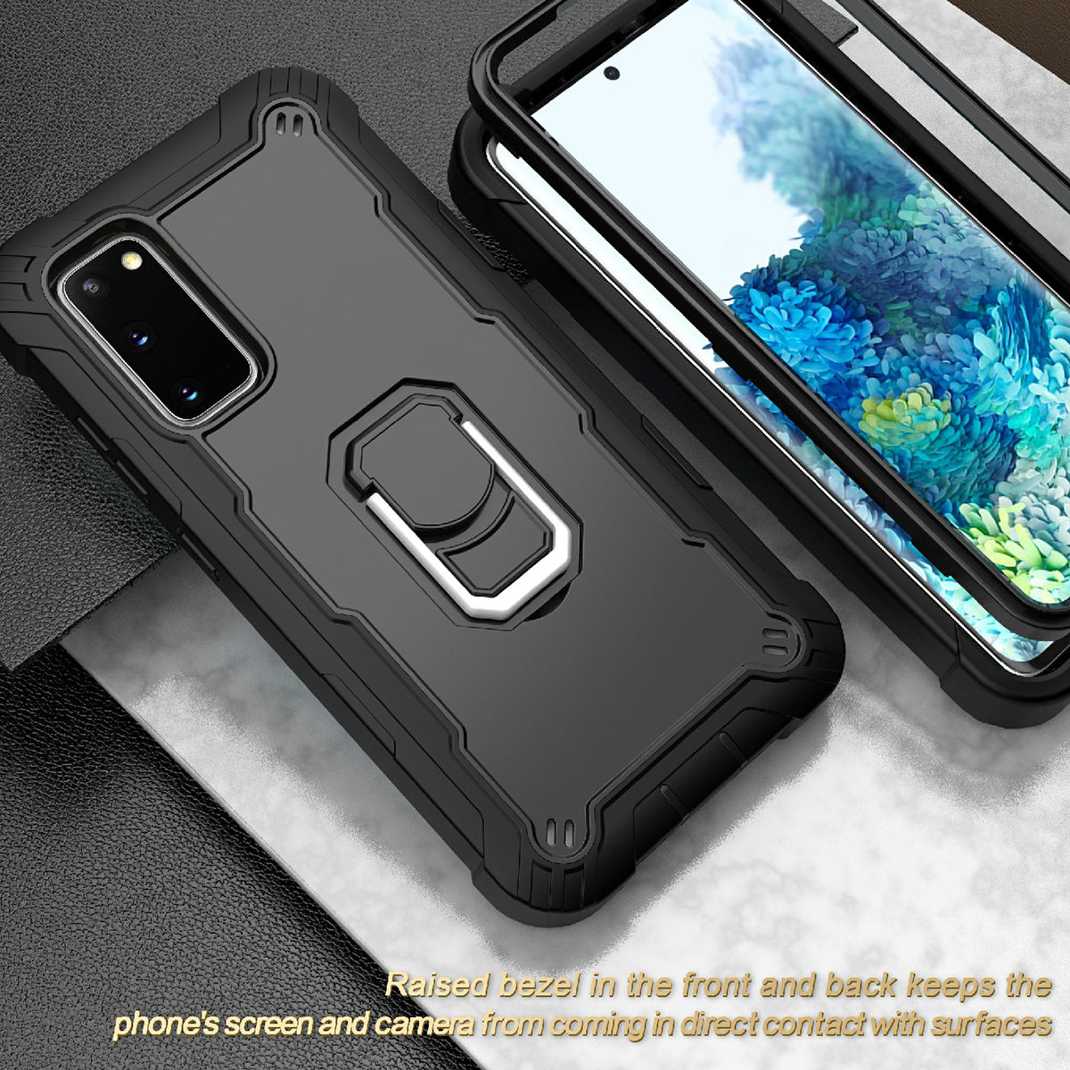 Shockproof PC + Silicone Phone Case with Built-in Kickstand Design for Samsung Galaxy S20 FE/S20 Fan Edition/S20 FE 5G/S20 Fan Edition 5G/S20 Lite/S20 FE 2022 - Black/Black