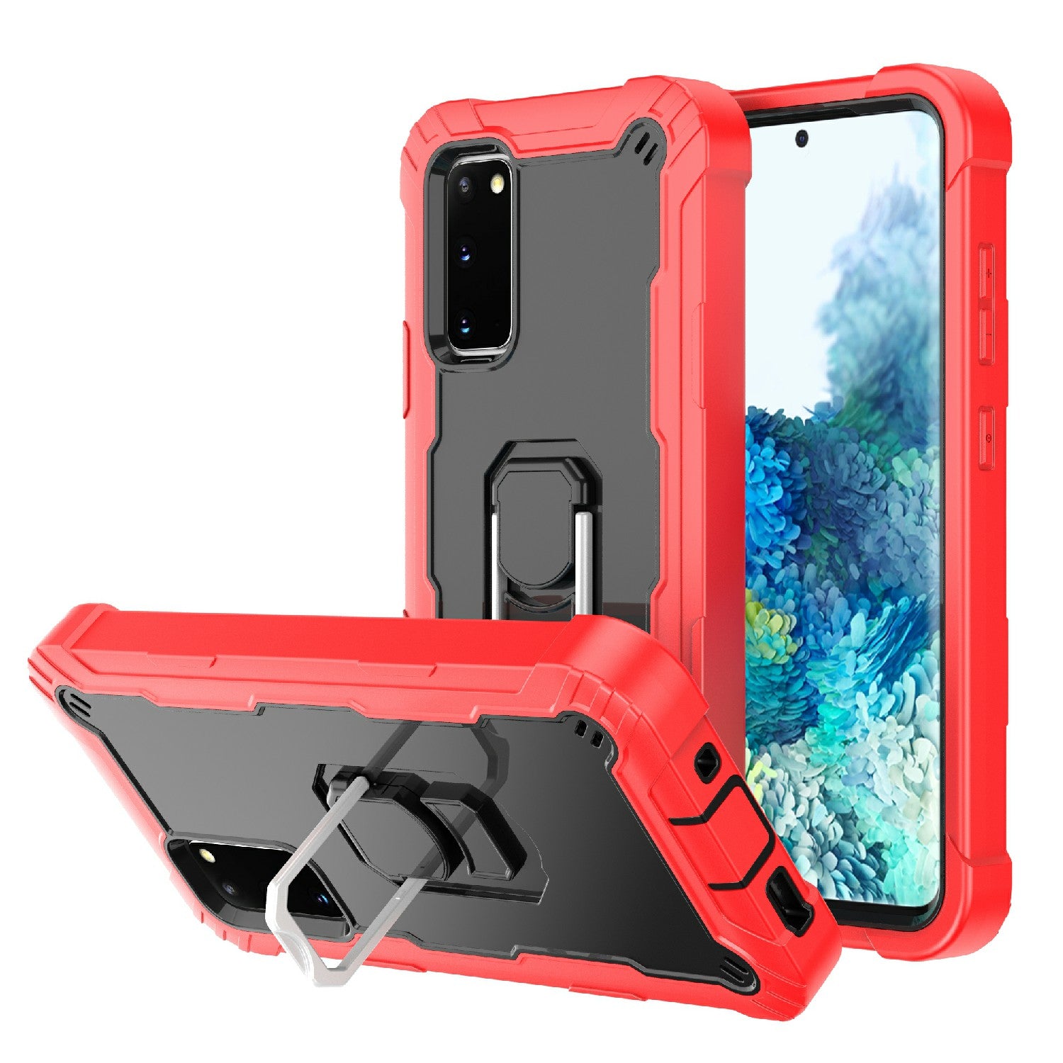 Shockproof PC + Silicone Phone Case with Built-in Kickstand Design for Samsung Galaxy S20 FE/S20 Fan Edition/S20 FE 5G/S20 Fan Edition 5G/S20 Lite/S20 FE 2022 - Red/Black