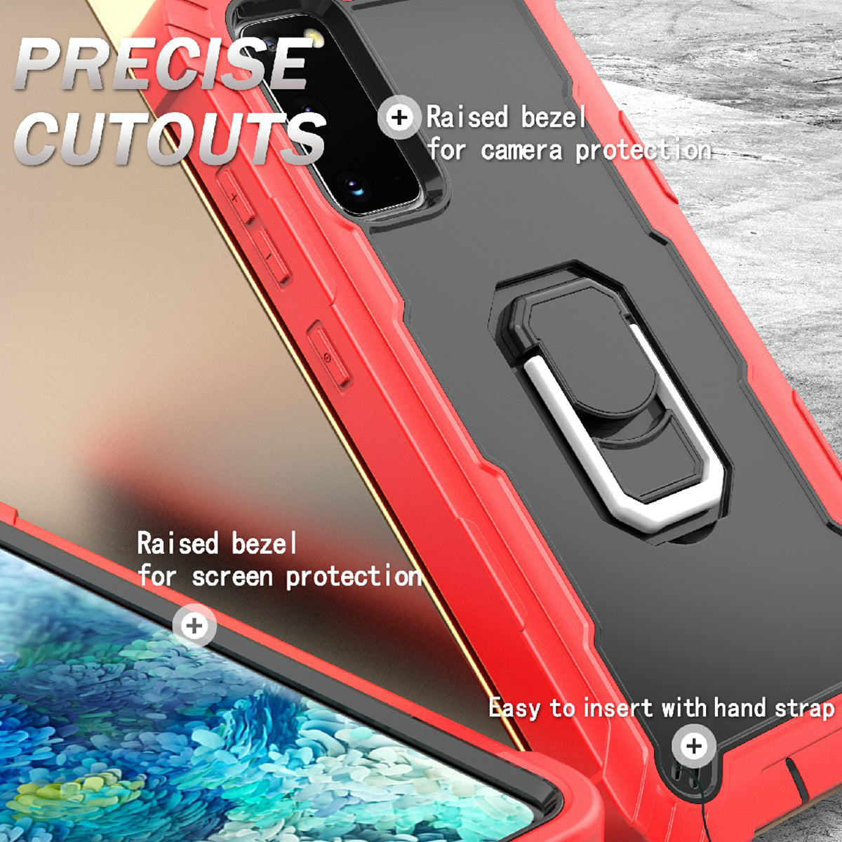 Shockproof PC + Silicone Phone Case with Built-in Kickstand Design for Samsung Galaxy S20 FE/S20 Fan Edition/S20 FE 5G/S20 Fan Edition 5G/S20 Lite/S20 FE 2022 - Red/Black