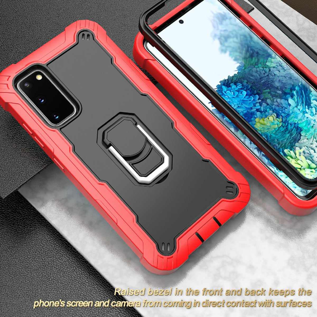 Shockproof PC + Silicone Phone Case with Built-in Kickstand Design for Samsung Galaxy S20 FE/S20 Fan Edition/S20 FE 5G/S20 Fan Edition 5G/S20 Lite/S20 FE 2022 - Red/Black