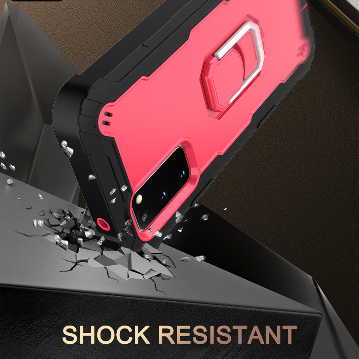 Shockproof PC + Silicone Phone Case with Built-in Kickstand Design for Samsung Galaxy S20 FE/S20 Fan Edition/S20 FE 5G/S20 Fan Edition 5G/S20 Lite/S20 FE 2022 - Black/Rose Red