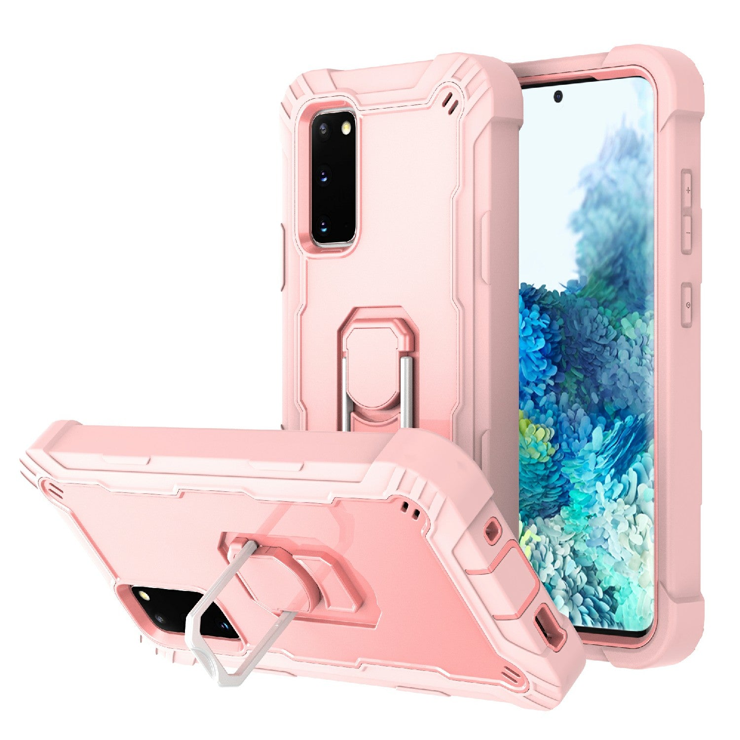 Shockproof PC + Silicone Phone Case with Built-in Kickstand Design for Samsung Galaxy S20 FE/S20 Fan Edition/S20 FE 5G/S20 Fan Edition 5G/S20 Lite/S20 FE 2022 - Rose Gold