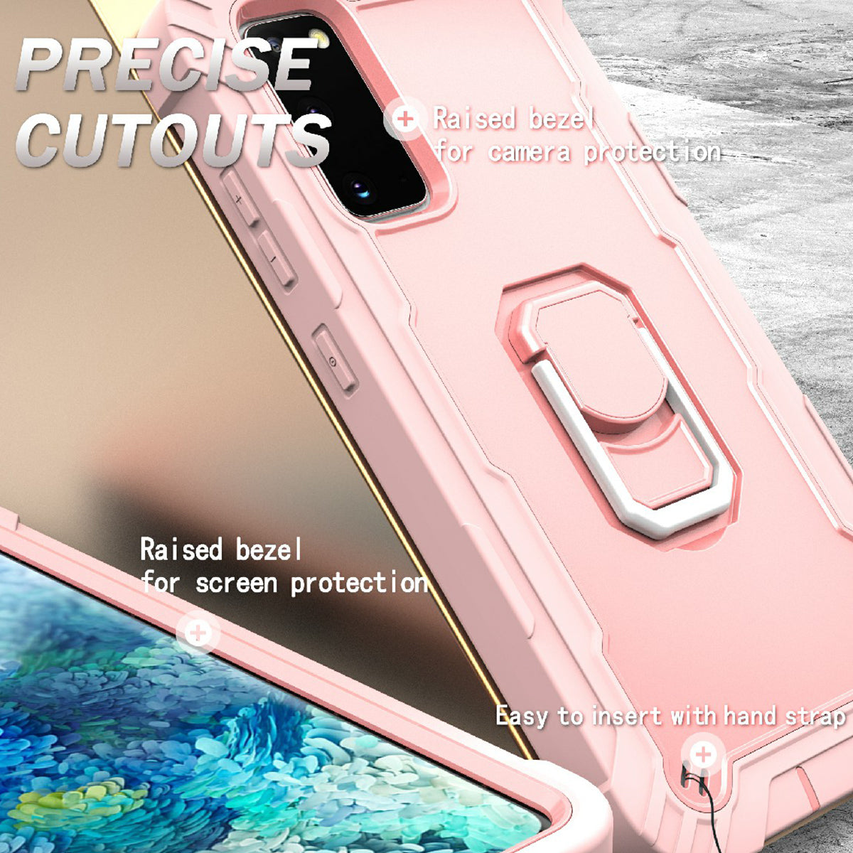 Shockproof PC + Silicone Phone Case with Built-in Kickstand Design for Samsung Galaxy S20 FE/S20 Fan Edition/S20 FE 5G/S20 Fan Edition 5G/S20 Lite/S20 FE 2022 - Rose Gold