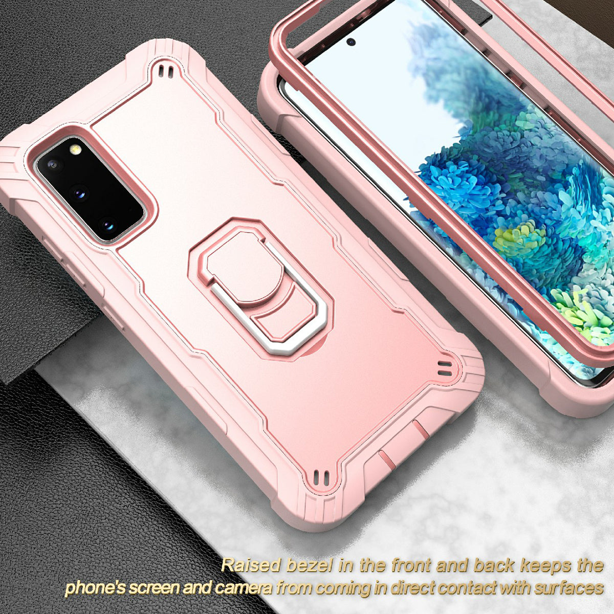 Shockproof PC + Silicone Phone Case with Built-in Kickstand Design for Samsung Galaxy S20 FE/S20 Fan Edition/S20 FE 5G/S20 Fan Edition 5G/S20 Lite/S20 FE 2022 - Rose Gold