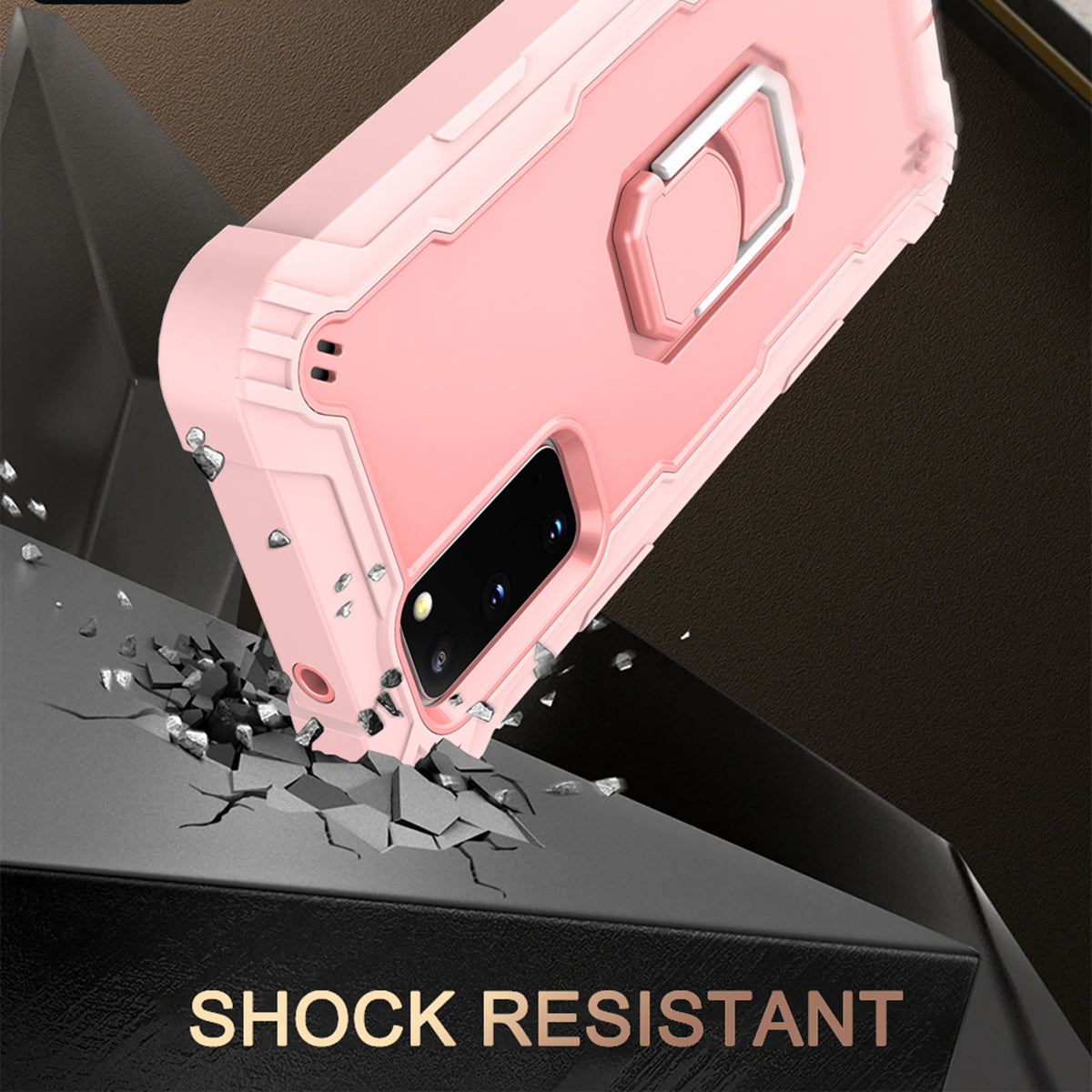 Shockproof PC + Silicone Phone Case with Built-in Kickstand Design for Samsung Galaxy S20 FE/S20 Fan Edition/S20 FE 5G/S20 Fan Edition 5G/S20 Lite/S20 FE 2022 - Rose Gold