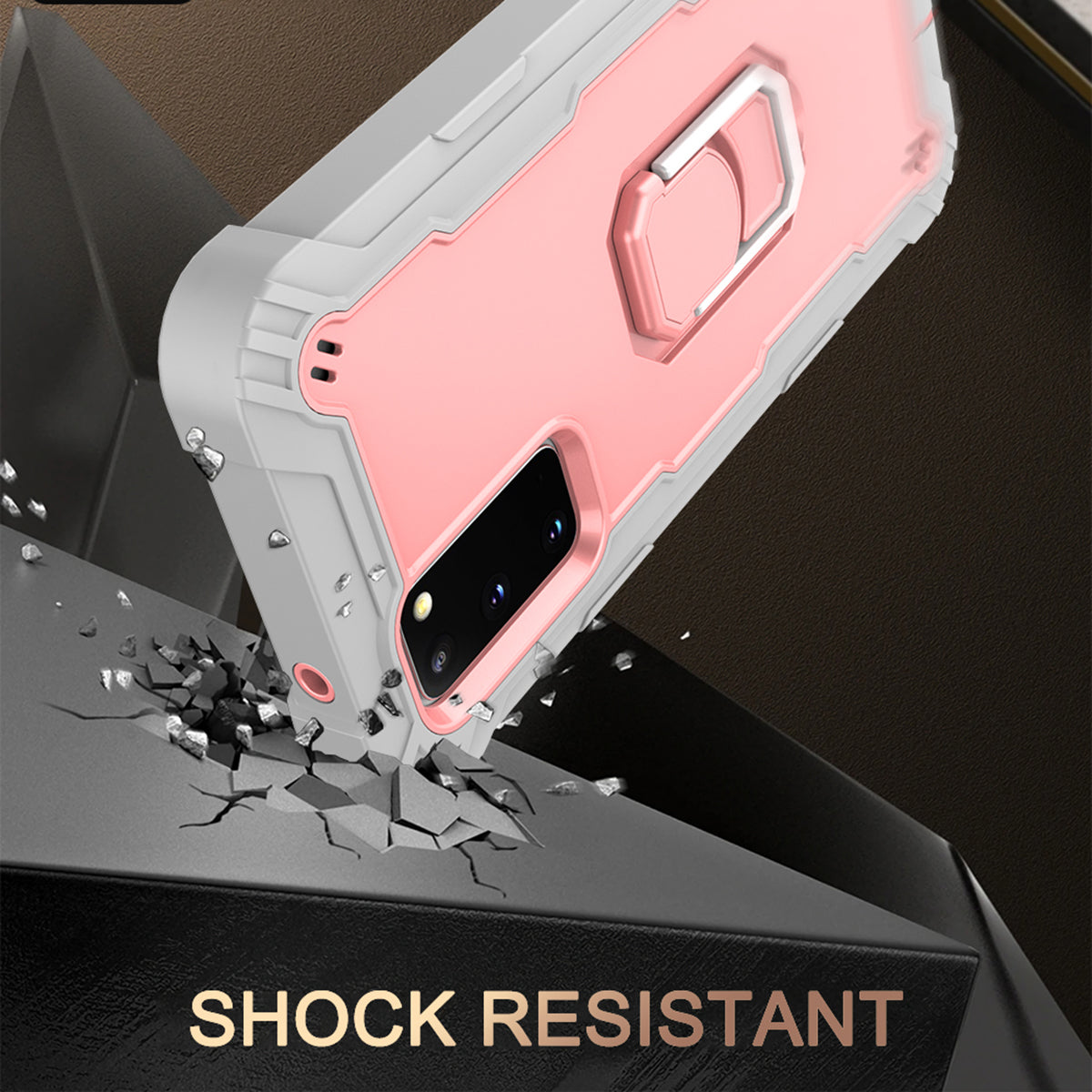 Shockproof PC + Silicone Phone Case with Built-in Kickstand Design for Samsung Galaxy S20 FE/S20 Fan Edition/S20 FE 5G/S20 Fan Edition 5G/S20 Lite/S20 FE 2022 - Grey/Rose Gold