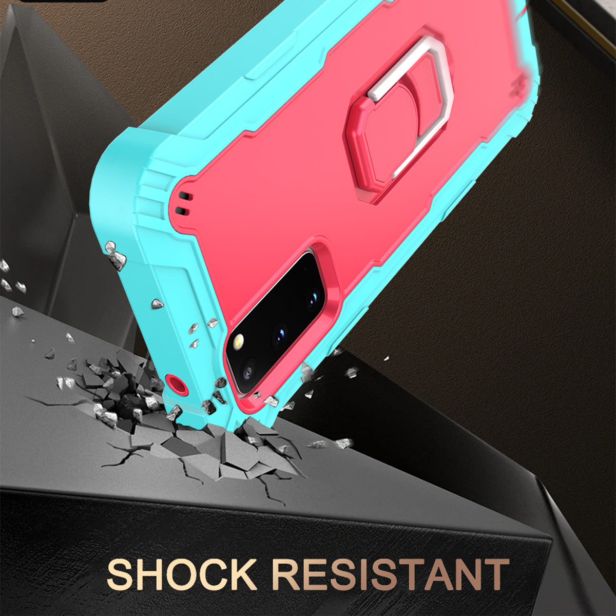 Shockproof PC + Silicone Phone Case with Built-in Kickstand Design for Samsung Galaxy S20 FE/S20 Fan Edition/S20 FE 5G/S20 Fan Edition 5G/S20 Lite/S20 FE 2022 - Aqua/Rose Red