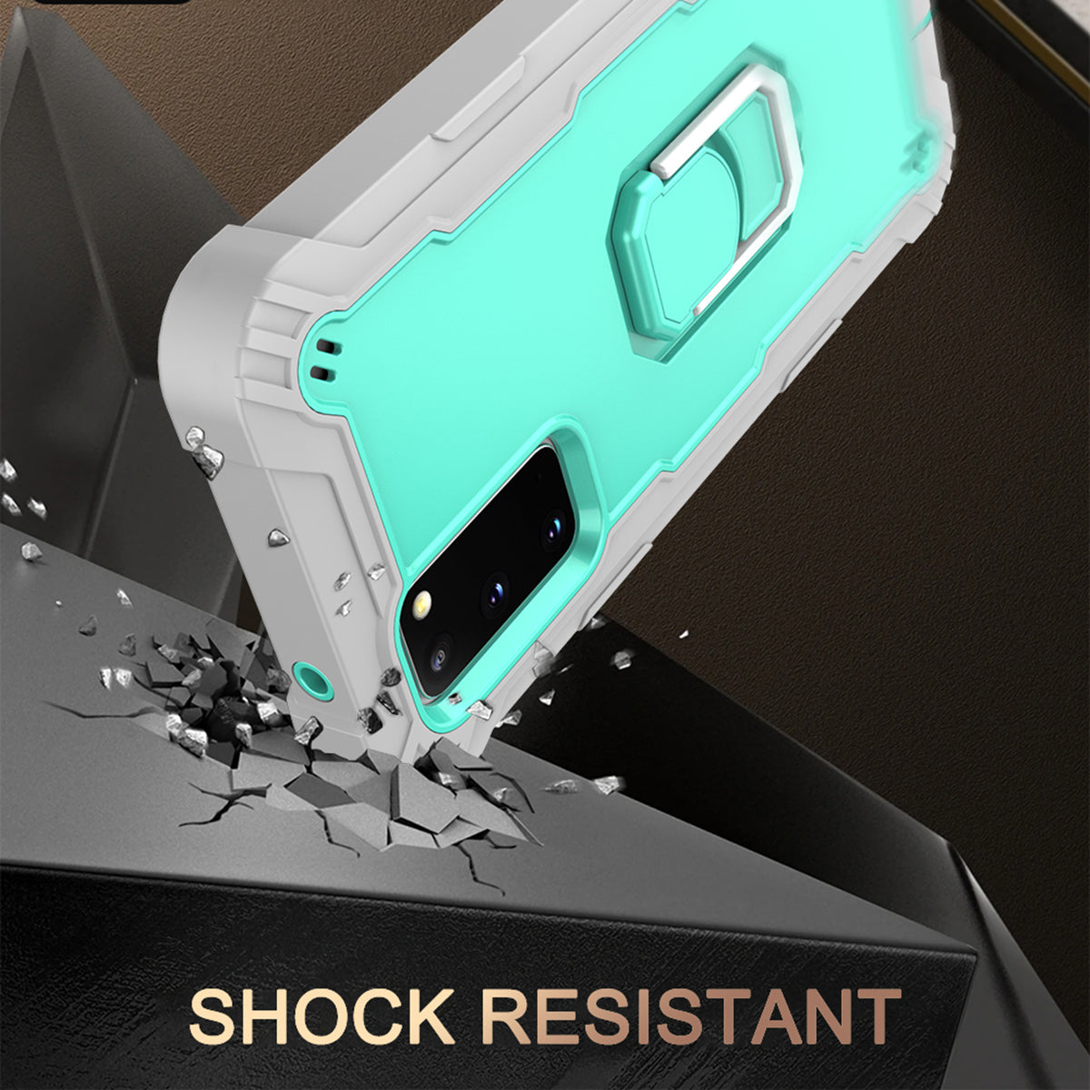 Shockproof PC + Silicone Phone Case with Built-in Kickstand Design for Samsung Galaxy S20 FE/S20 Fan Edition/S20 FE 5G/S20 Fan Edition 5G/S20 Lite/S20 FE 2022 - Grey/Aqua