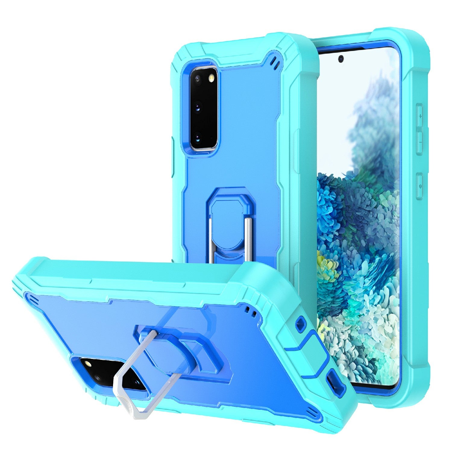 Shockproof PC + Silicone Phone Case with Built-in Kickstand Design for Samsung Galaxy S20 FE/S20 Fan Edition/S20 FE 5G/S20 Fan Edition 5G/S20 Lite/S20 FE 2022 - Aqua/Blue