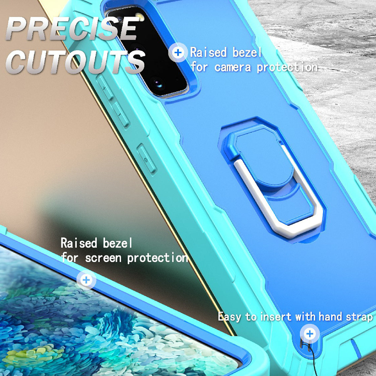 Shockproof PC + Silicone Phone Case with Built-in Kickstand Design for Samsung Galaxy S20 FE/S20 Fan Edition/S20 FE 5G/S20 Fan Edition 5G/S20 Lite/S20 FE 2022 - Aqua/Blue