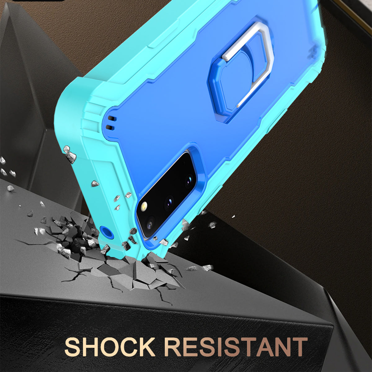 Shockproof PC + Silicone Phone Case with Built-in Kickstand Design for Samsung Galaxy S20 FE/S20 Fan Edition/S20 FE 5G/S20 Fan Edition 5G/S20 Lite/S20 FE 2022 - Aqua/Blue