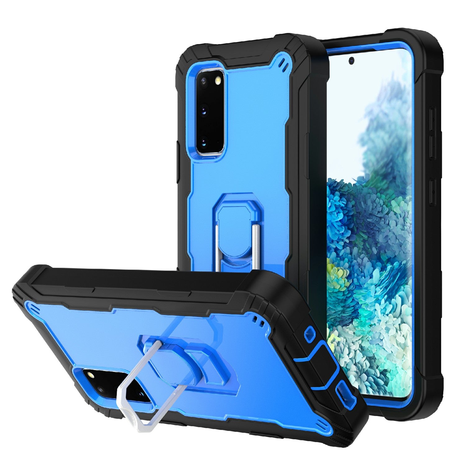 Shockproof PC + Silicone Phone Case with Built-in Kickstand Design for Samsung Galaxy S20 FE/S20 Fan Edition/S20 FE 5G/S20 Fan Edition 5G/S20 Lite/S20 FE 2022 - Black/Blue