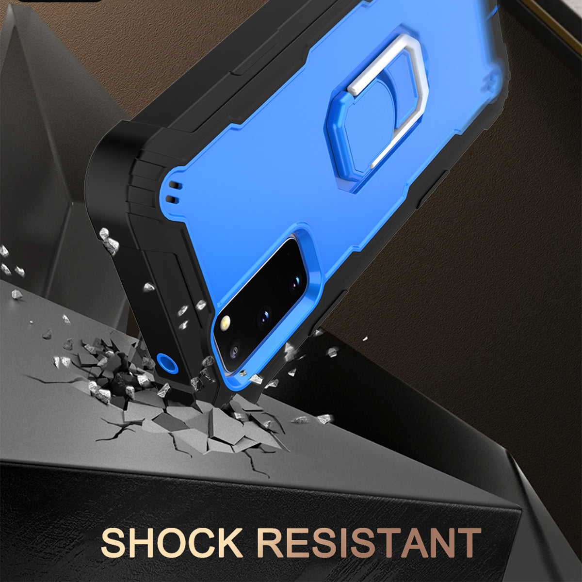 Shockproof PC + Silicone Phone Case with Built-in Kickstand Design for Samsung Galaxy S20 FE/S20 Fan Edition/S20 FE 5G/S20 Fan Edition 5G/S20 Lite/S20 FE 2022 - Black/Blue