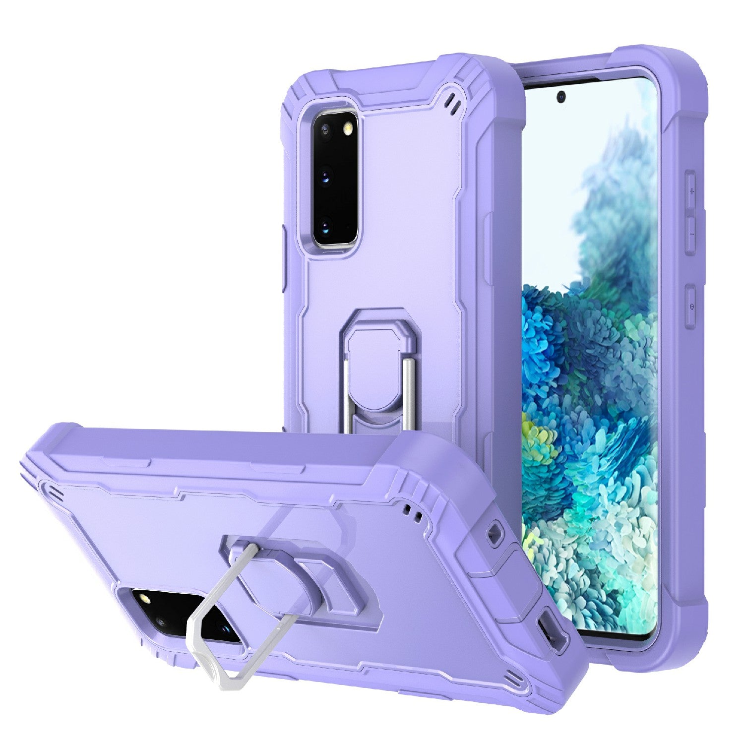 Shockproof PC + Silicone Phone Case with Built-in Kickstand Design for Samsung Galaxy S20 FE/S20 Fan Edition/S20 FE 5G/S20 Fan Edition 5G/S20 Lite/S20 FE 2022 - Purple