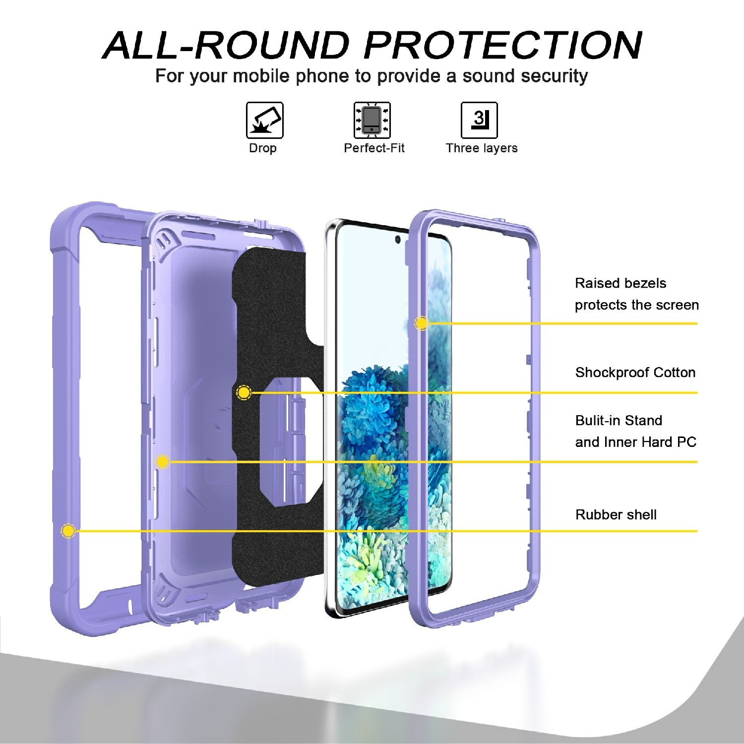 Shockproof PC + Silicone Phone Case with Built-in Kickstand Design for Samsung Galaxy S20 FE/S20 Fan Edition/S20 FE 5G/S20 Fan Edition 5G/S20 Lite/S20 FE 2022 - Purple