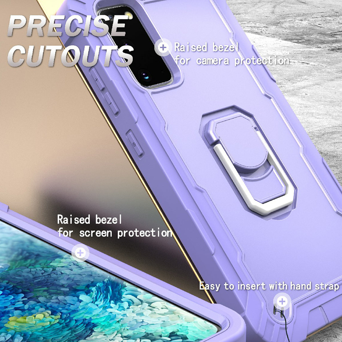 Shockproof PC + Silicone Phone Case with Built-in Kickstand Design for Samsung Galaxy S20 FE/S20 Fan Edition/S20 FE 5G/S20 Fan Edition 5G/S20 Lite/S20 FE 2022 - Purple