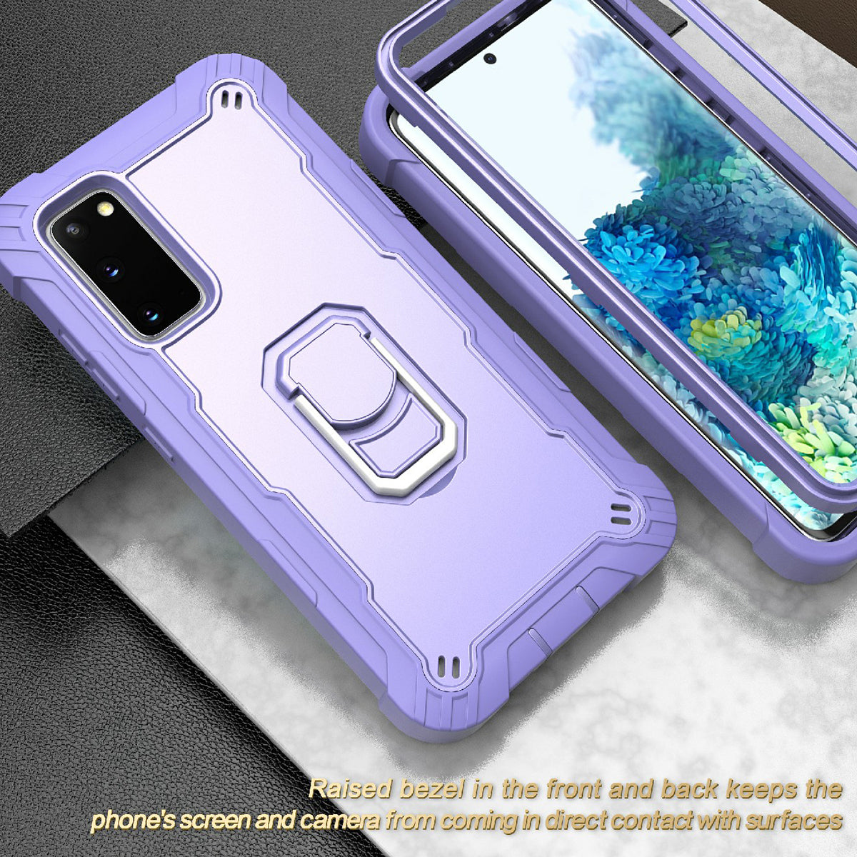 Shockproof PC + Silicone Phone Case with Built-in Kickstand Design for Samsung Galaxy S20 FE/S20 Fan Edition/S20 FE 5G/S20 Fan Edition 5G/S20 Lite/S20 FE 2022 - Purple