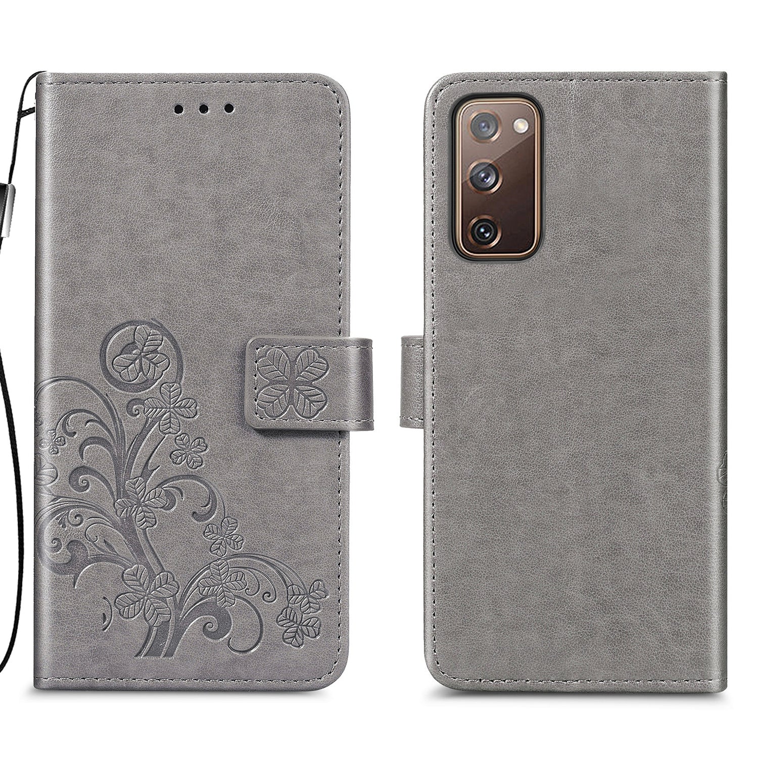 Clover Pattern Imprinting Leather Stand Case with Wallet Design for Samsung Galaxy S20 FE/S20 Fan Edition/S20 FE 5G/S20 Fan Edition 5G/S20 Lite/S20 FE 2022 - Grey