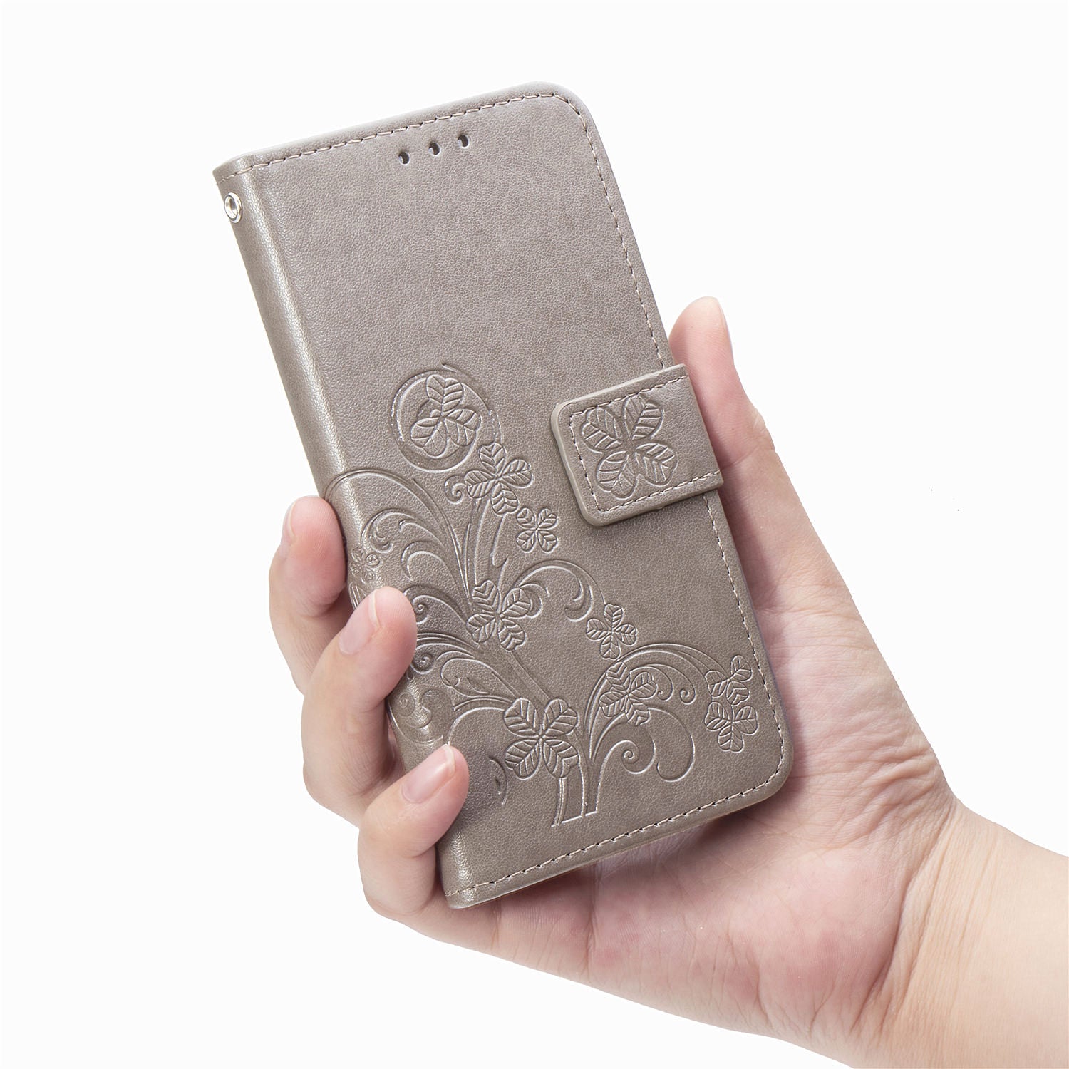 Clover Pattern Imprinting Leather Stand Case with Wallet Design for Samsung Galaxy S20 FE/S20 Fan Edition/S20 FE 5G/S20 Fan Edition 5G/S20 Lite/S20 FE 2022 - Grey