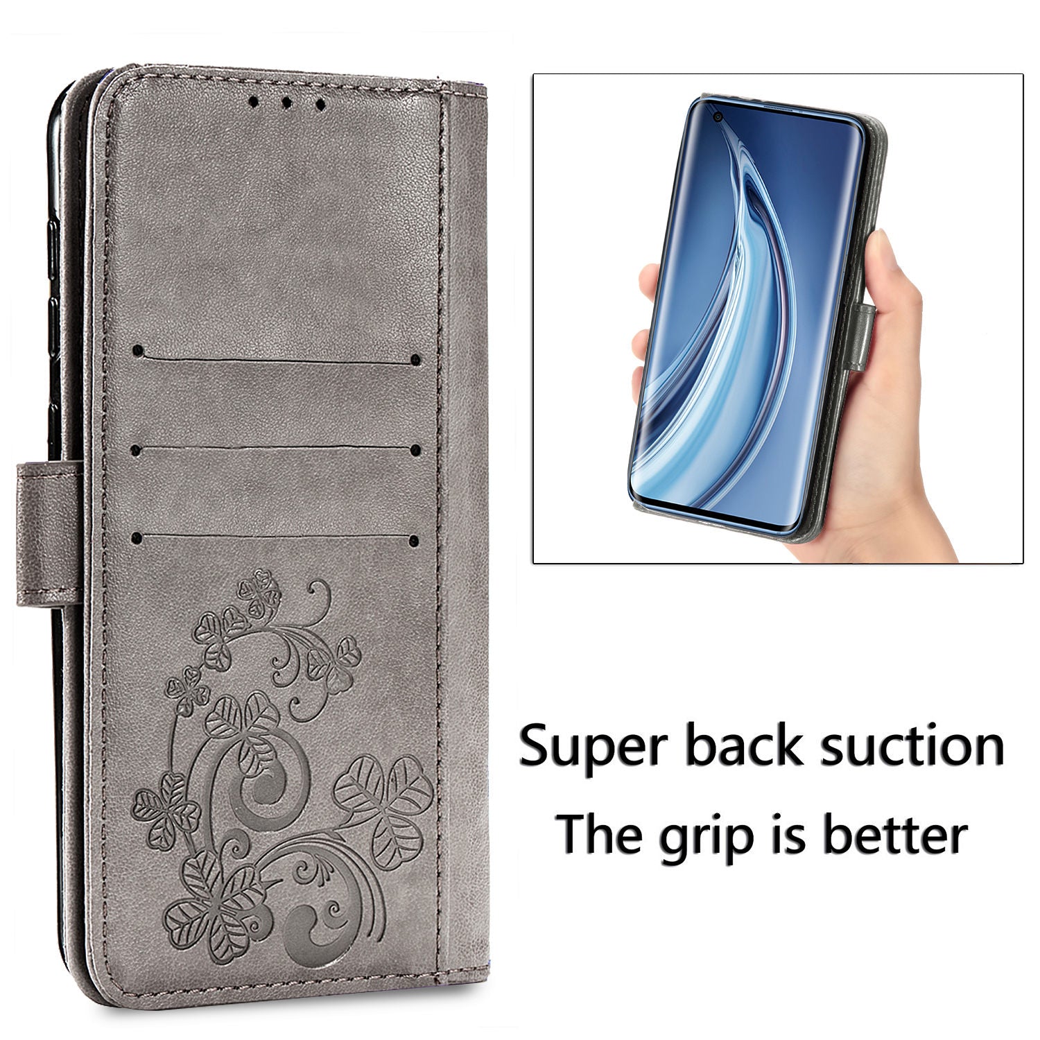 Clover Pattern Imprinting Leather Stand Case with Wallet Design for Samsung Galaxy S20 FE/S20 Fan Edition/S20 FE 5G/S20 Fan Edition 5G/S20 Lite/S20 FE 2022 - Grey