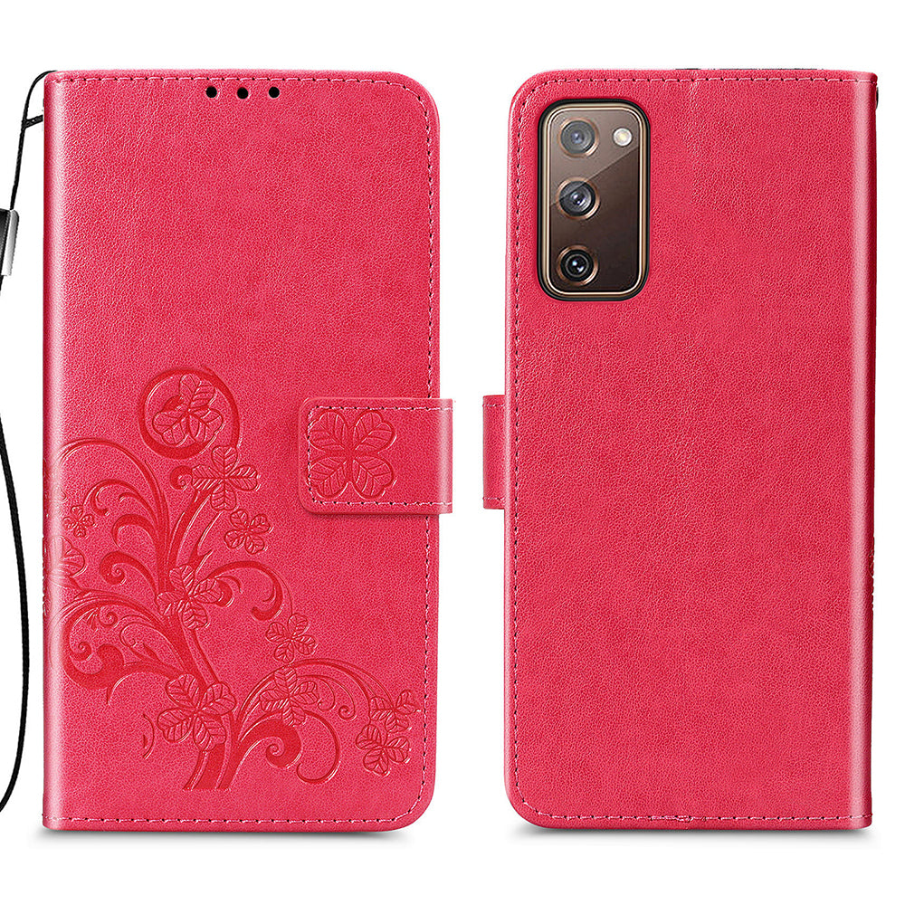 Clover Pattern Imprinting Leather Stand Case with Wallet Design for Samsung Galaxy S20 FE/S20 Fan Edition/S20 FE 5G/S20 Fan Edition 5G/S20 Lite/S20 FE 2022 - Red