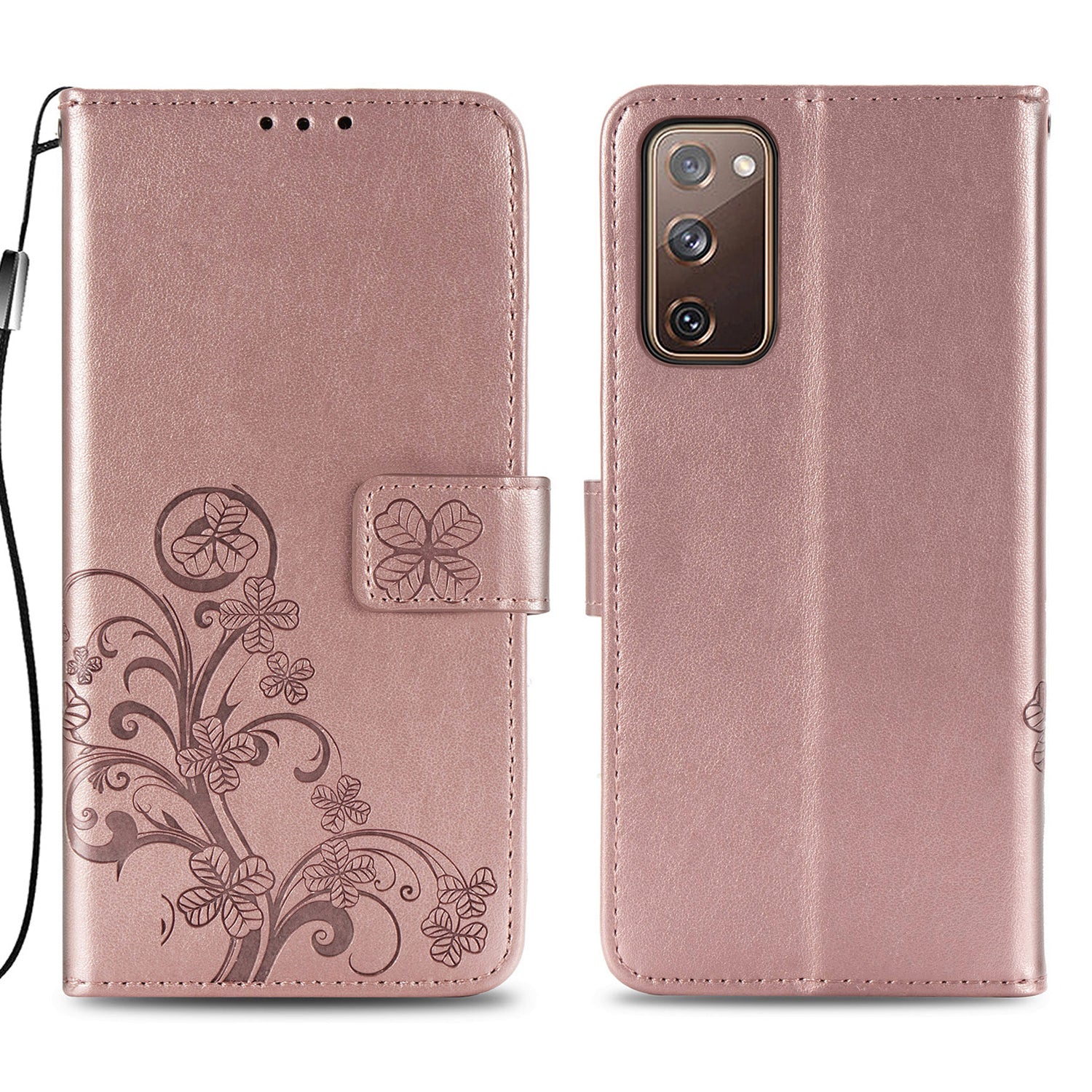 Clover Pattern Imprinting Leather Stand Case with Wallet Design for Samsung Galaxy S20 FE/S20 Fan Edition/S20 FE 5G/S20 Fan Edition 5G/S20 Lite/S20 FE 2022 - Rose Gold