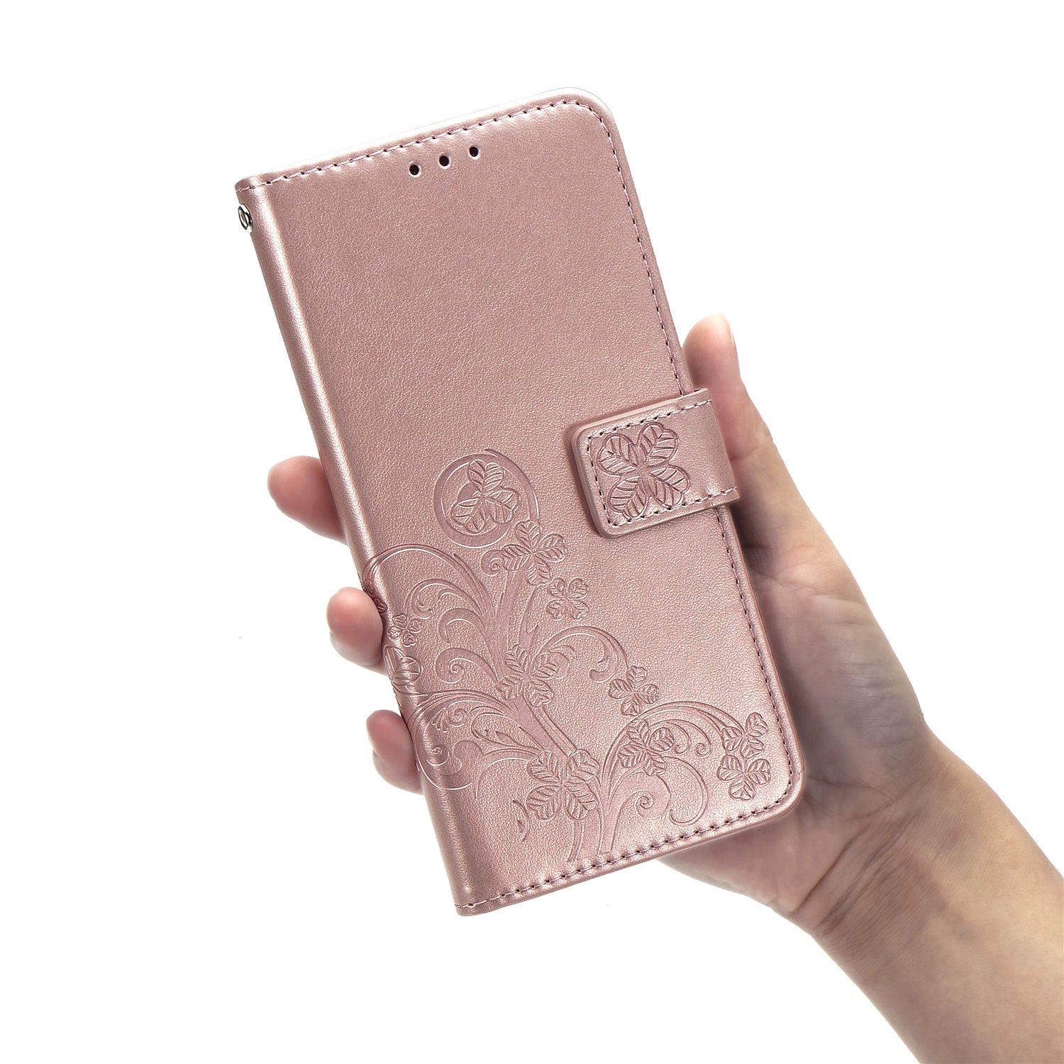 Clover Pattern Imprinting Leather Stand Case with Wallet Design for Samsung Galaxy S20 FE/S20 Fan Edition/S20 FE 5G/S20 Fan Edition 5G/S20 Lite/S20 FE 2022 - Rose Gold