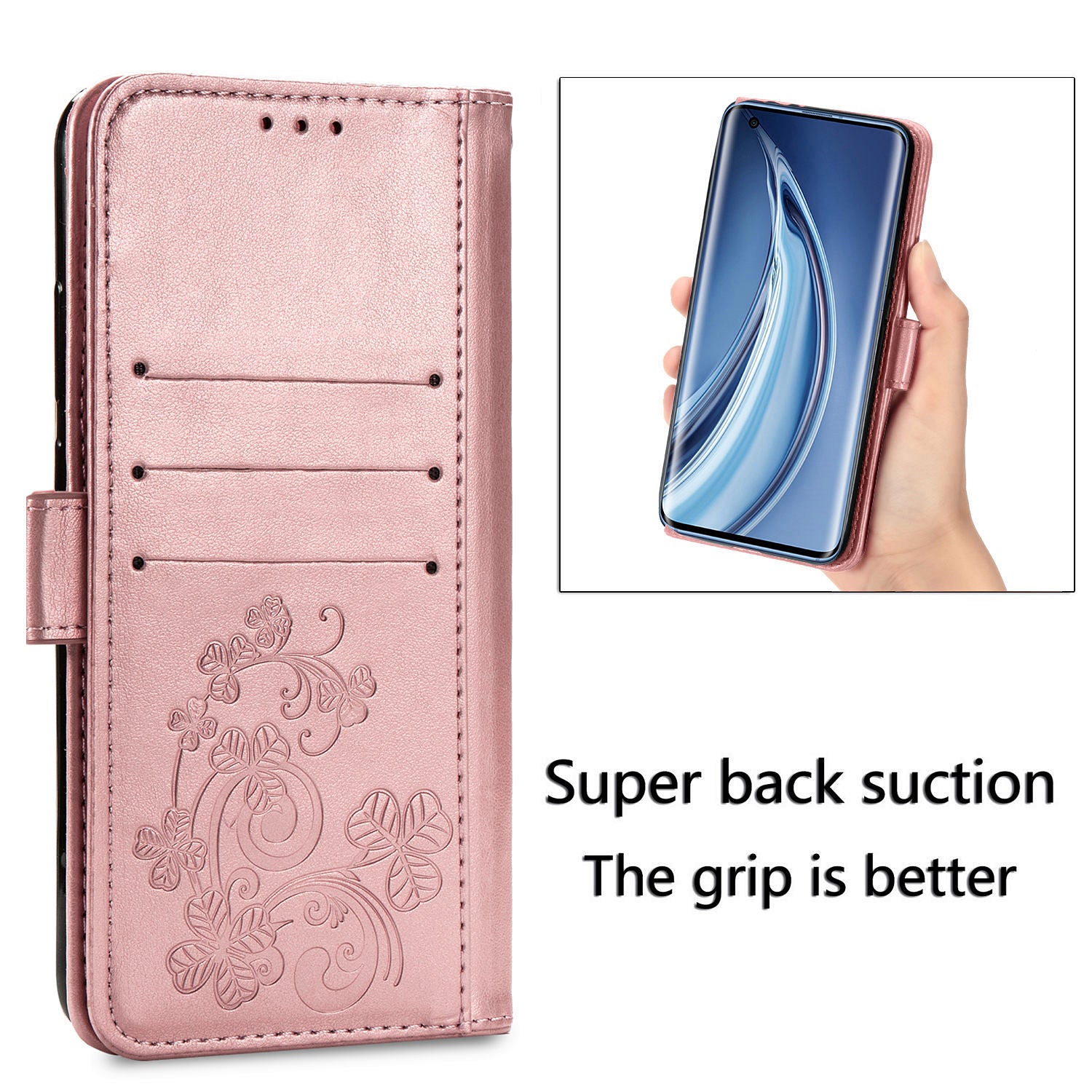 Clover Pattern Imprinting Leather Stand Case with Wallet Design for Samsung Galaxy S20 FE/S20 Fan Edition/S20 FE 5G/S20 Fan Edition 5G/S20 Lite/S20 FE 2022 - Rose Gold