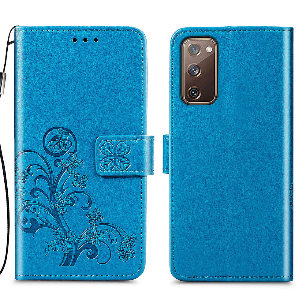 Clover Pattern Imprinting Leather Stand Case with Wallet Design for Samsung Galaxy S20 FE/S20 Fan Edition/S20 FE 5G/S20 Fan Edition 5G/S20 Lite/S20 FE 2022 - Blue