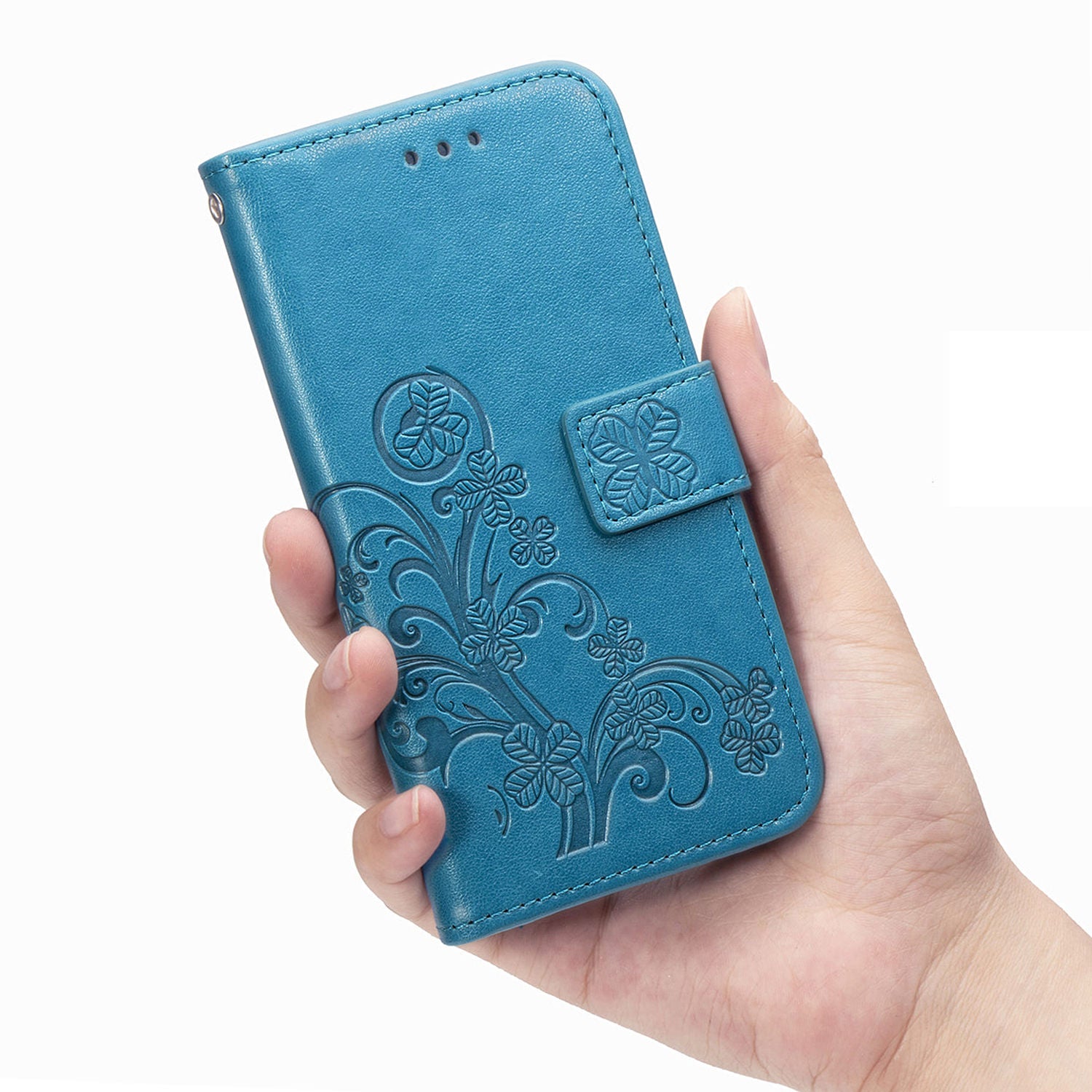 Clover Pattern Imprinting Leather Stand Case with Wallet Design for Samsung Galaxy S20 FE/S20 Fan Edition/S20 FE 5G/S20 Fan Edition 5G/S20 Lite/S20 FE 2022 - Blue