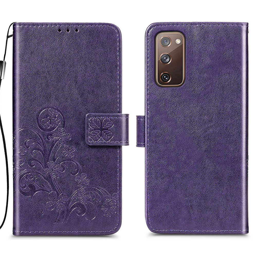 Clover Pattern Imprinting Leather Stand Case with Wallet Design for Samsung Galaxy S20 FE/S20 Fan Edition/S20 FE 5G/S20 Fan Edition 5G/S20 Lite/S20 FE 2022 - Purple