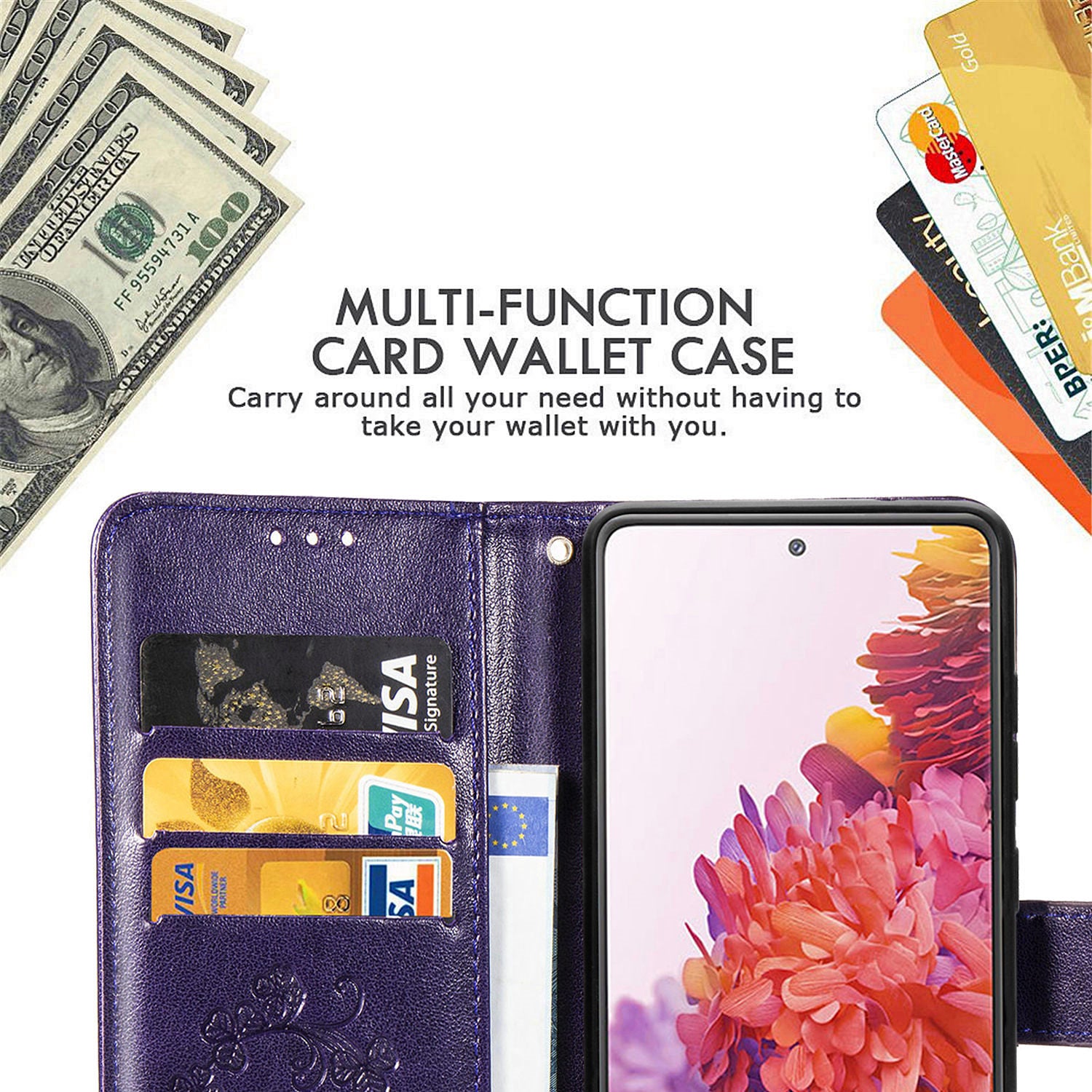 Clover Pattern Imprinting Leather Stand Case with Wallet Design for Samsung Galaxy S20 FE/S20 Fan Edition/S20 FE 5G/S20 Fan Edition 5G/S20 Lite/S20 FE 2022 - Purple