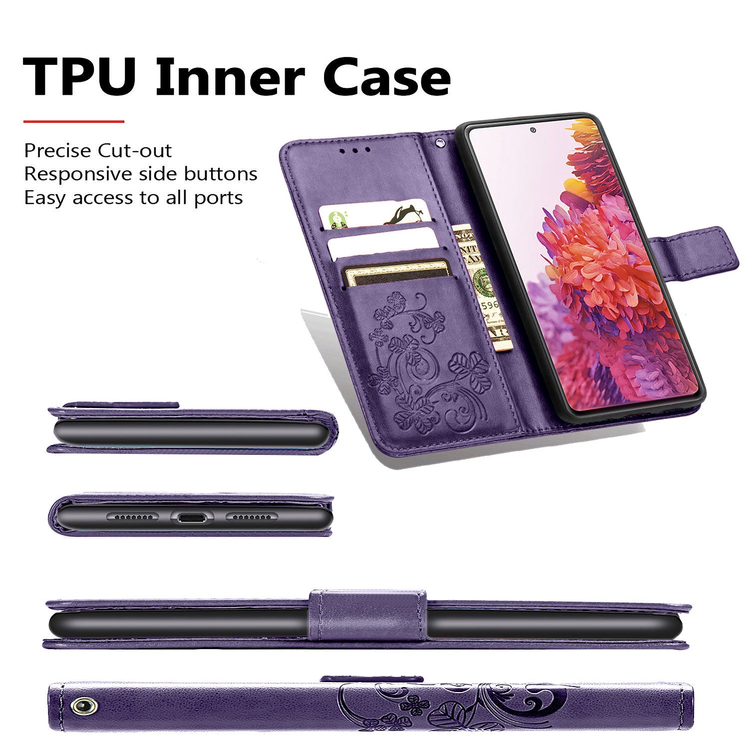 Clover Pattern Imprinting Leather Stand Case with Wallet Design for Samsung Galaxy S20 FE/S20 Fan Edition/S20 FE 5G/S20 Fan Edition 5G/S20 Lite/S20 FE 2022 - Purple