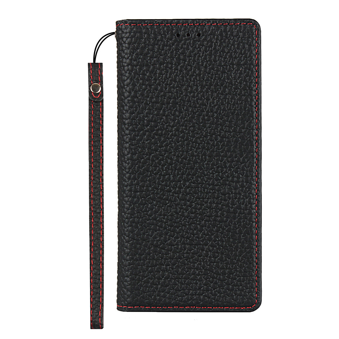 Litchi Texture Stand Genuine Leather Case with Strap for Samsung Galaxy S20 FE/S20 FE 5G/S20 Lite/S20 FE 2022 - Black