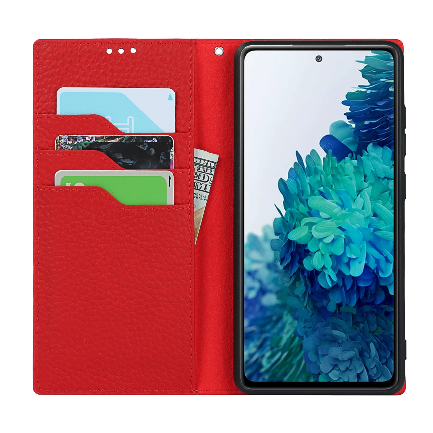 Litchi Texture Stand Genuine Leather Case with Strap for Samsung Galaxy S20 FE/S20 FE 5G/S20 Lite/S20 FE 2022 - Red