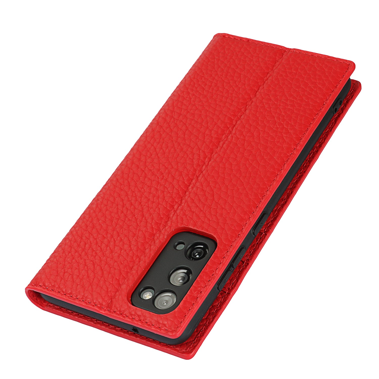 Litchi Texture Stand Genuine Leather Case with Strap for Samsung Galaxy S20 FE/S20 FE 5G/S20 Lite/S20 FE 2022 - Red