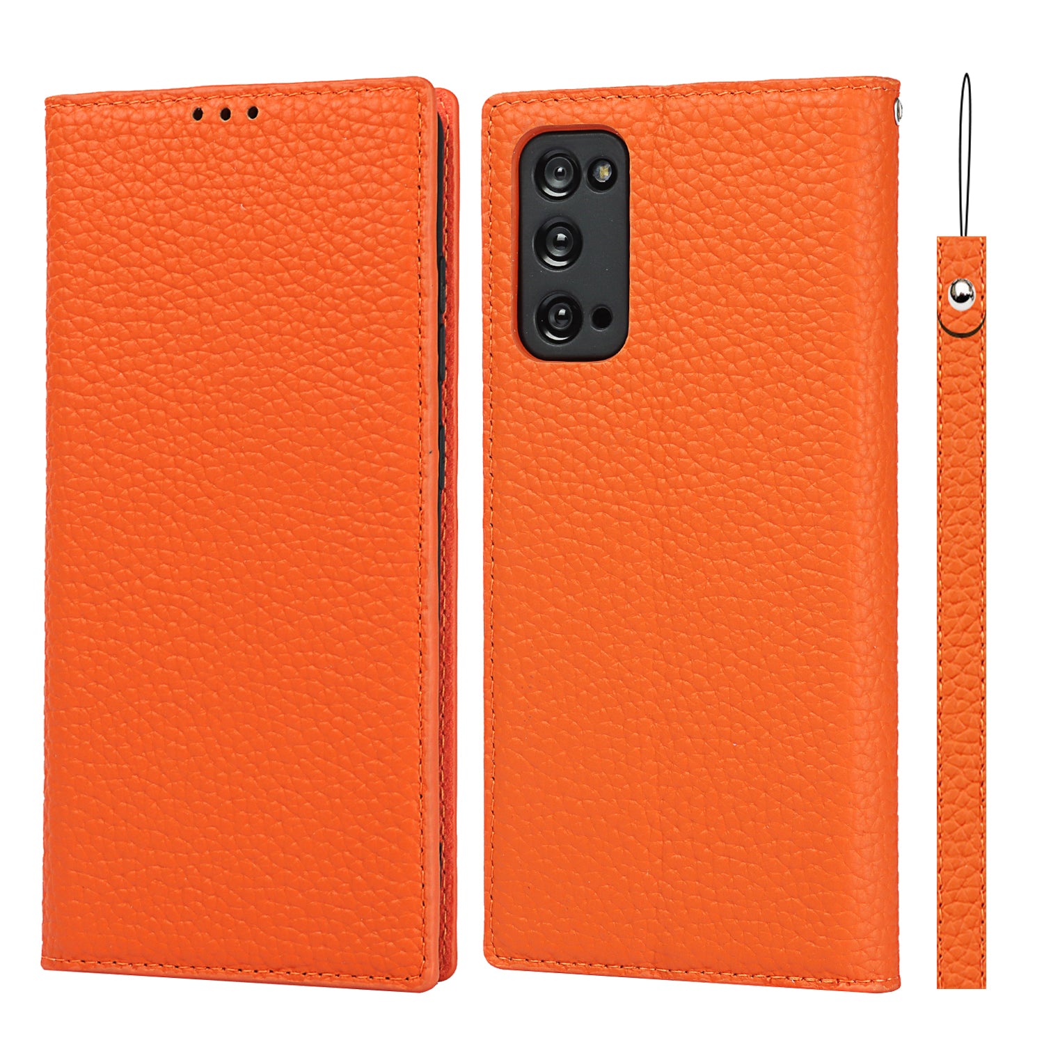 Litchi Texture Stand Genuine Leather Case with Strap for Samsung Galaxy S20 FE/S20 FE 5G/S20 Lite/S20 FE 2022 - Orange