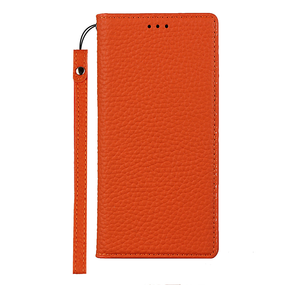 Litchi Texture Stand Genuine Leather Case with Strap for Samsung Galaxy S20 FE/S20 FE 5G/S20 Lite/S20 FE 2022 - Orange